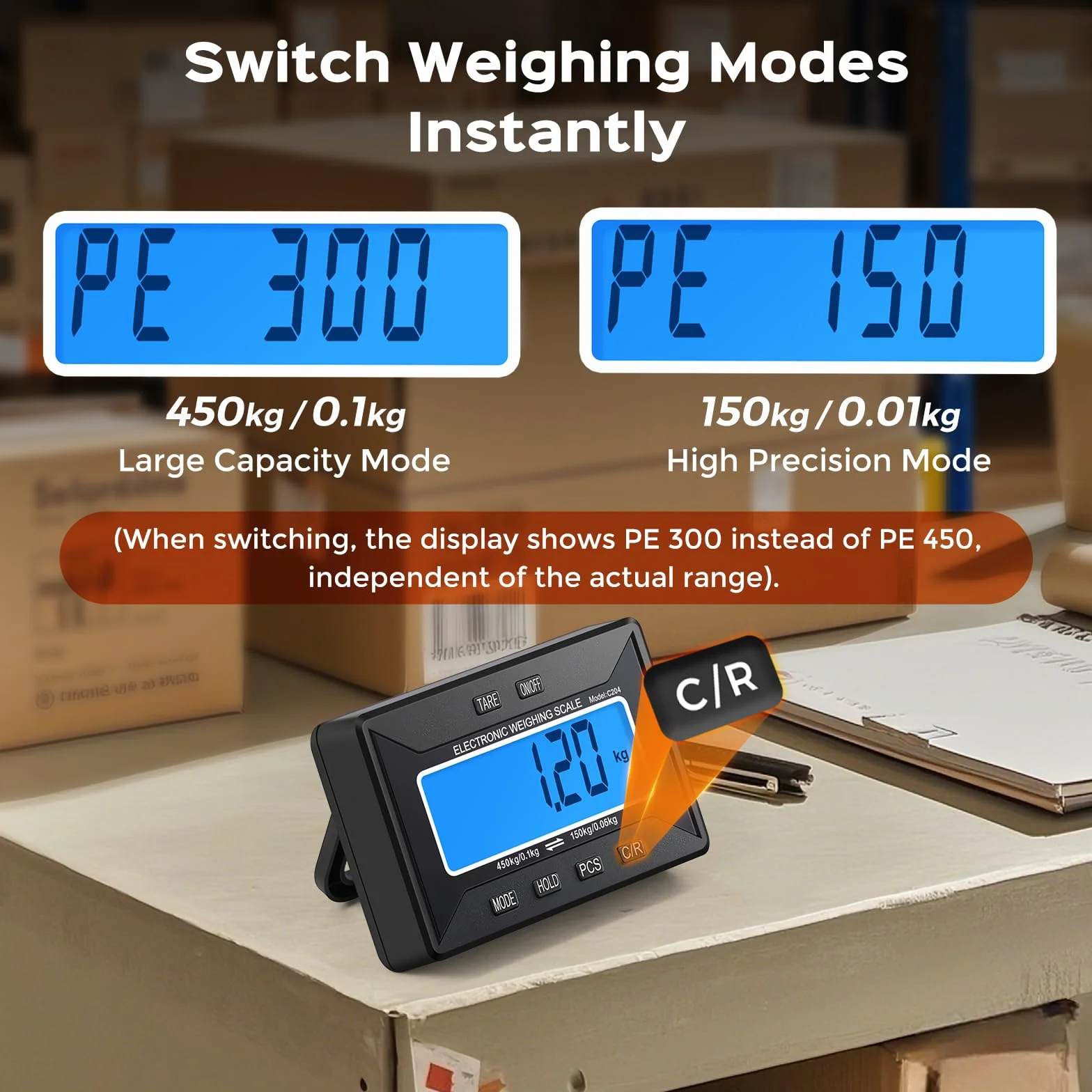 Bonvoisin Bilancia Postale Senza Fili 450kg/660lb con Display LCD Separato, Piattaforma Acciaio Inox, Doppia Alimentazione a Batterie & Rete, kg/lb/oz/lb:oz, Funzioni TARA/HOLD/COUNT (450kg GB)
