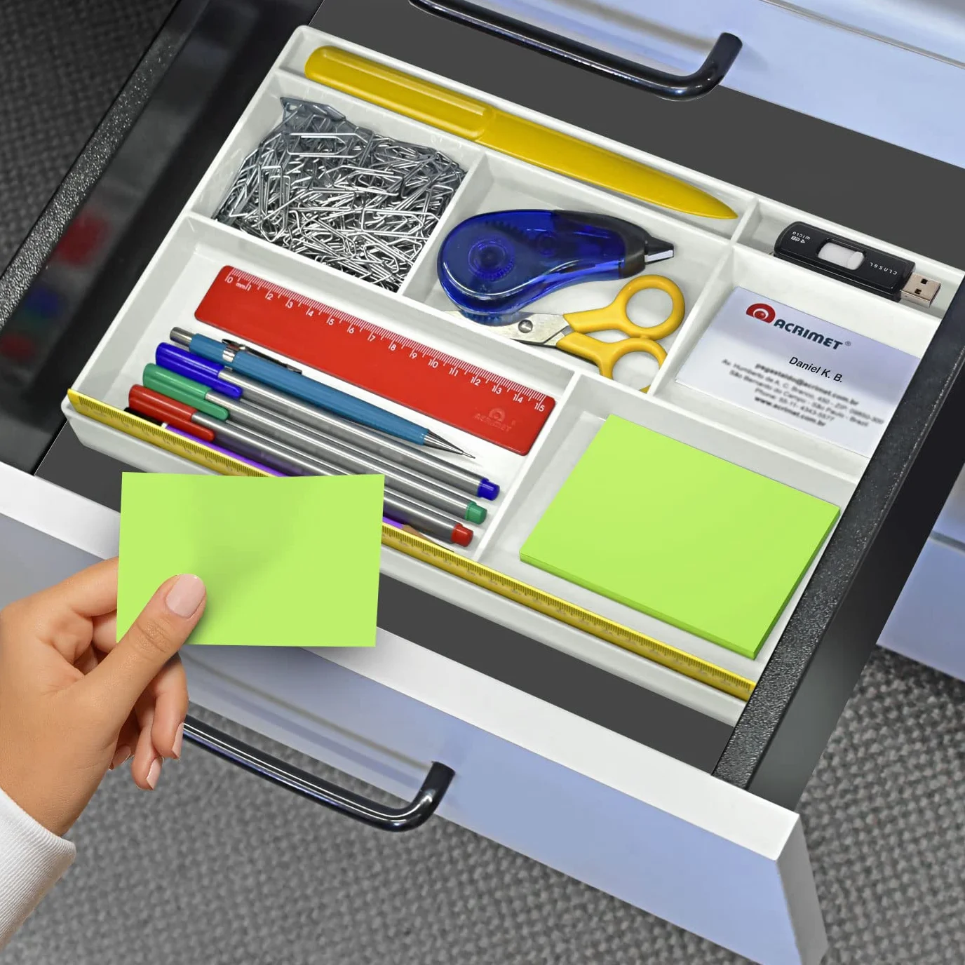 Acrimet Vassoio Organizzatore 8 scomparti 32,4x20,3x2,7 cm Bianco Plastica