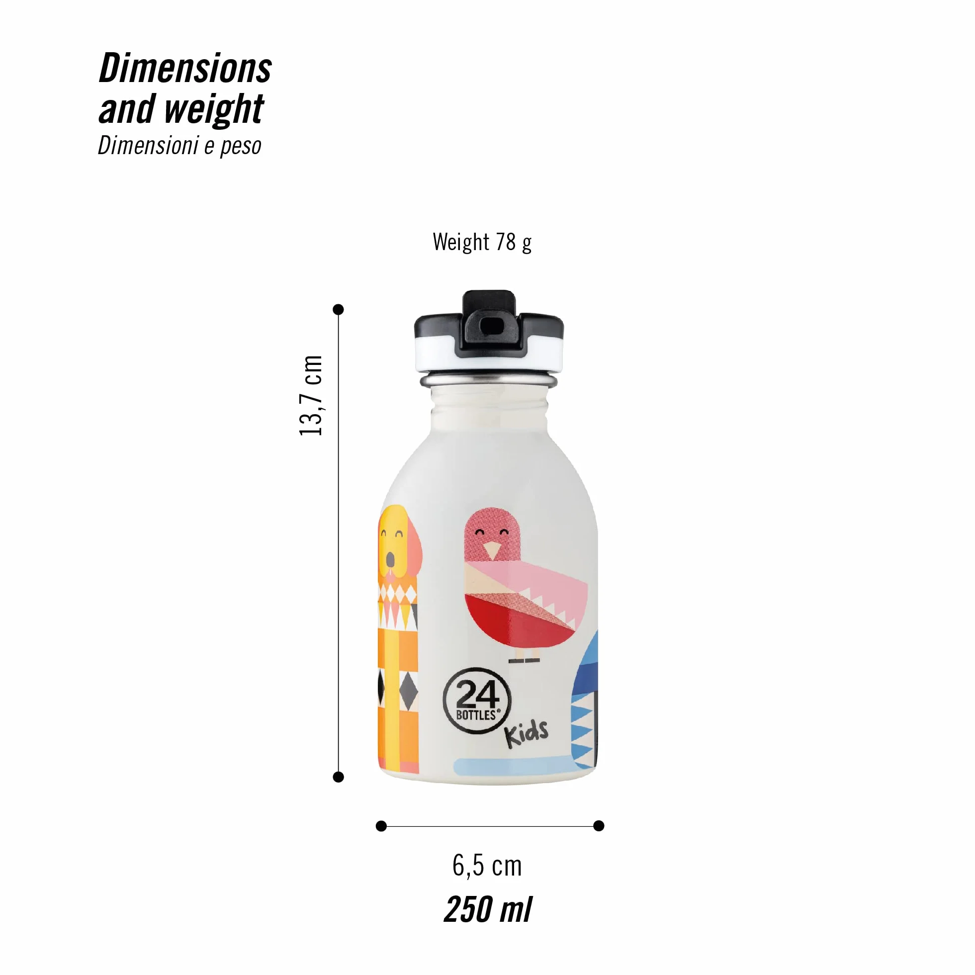 24BOTTLES Kids Borraccia Bambini Cannuccia 250 ml Acciaio Inox BPA Free Ultraleggera Non Termica Magic Friends Stone