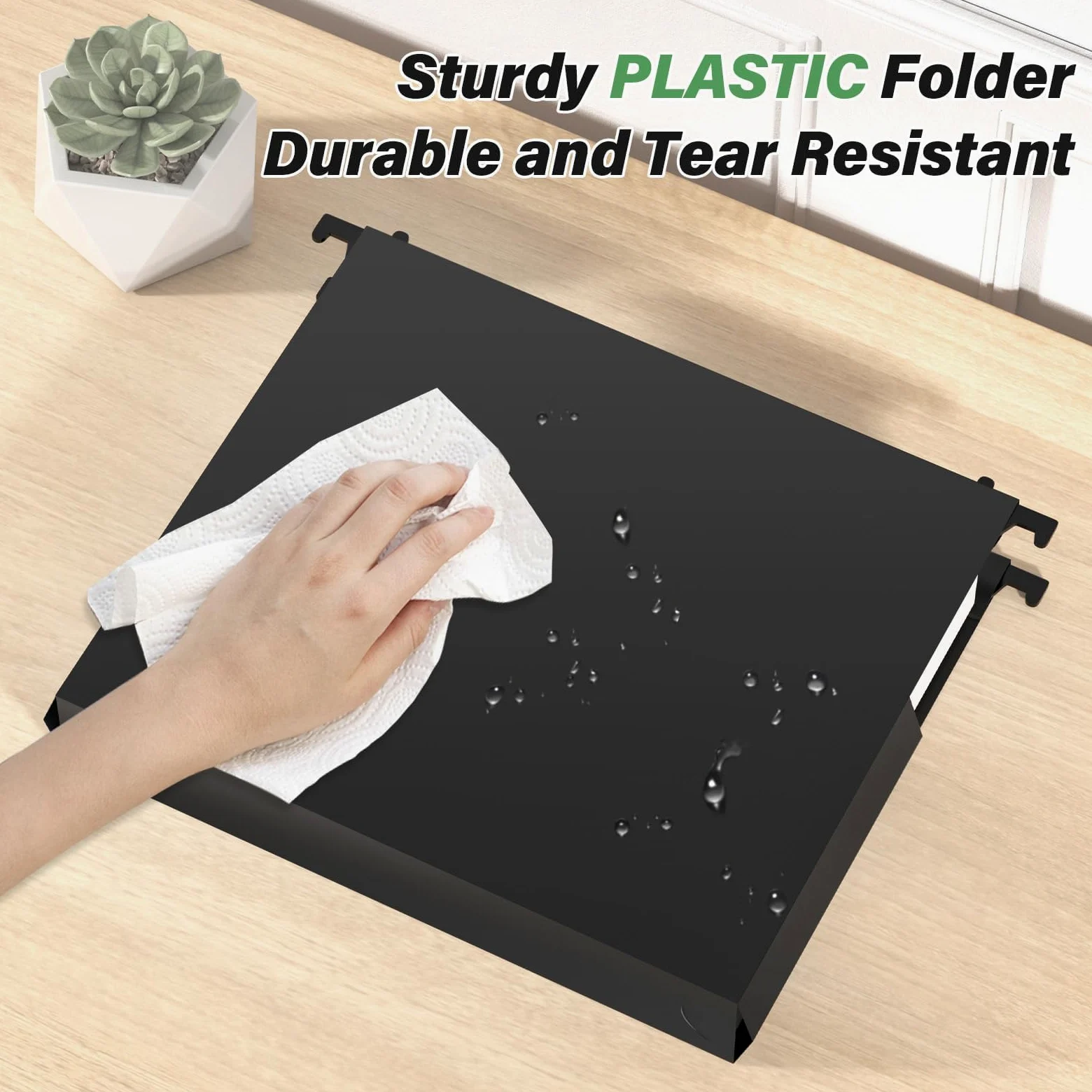 Ansook Cartelle portadocumenti in plastica da appendere, con tasca espandibile da 5,1 cm, con guarnizione nera, resistenti per schedario, organizer per cartelle da appendere, nero, formato lettera