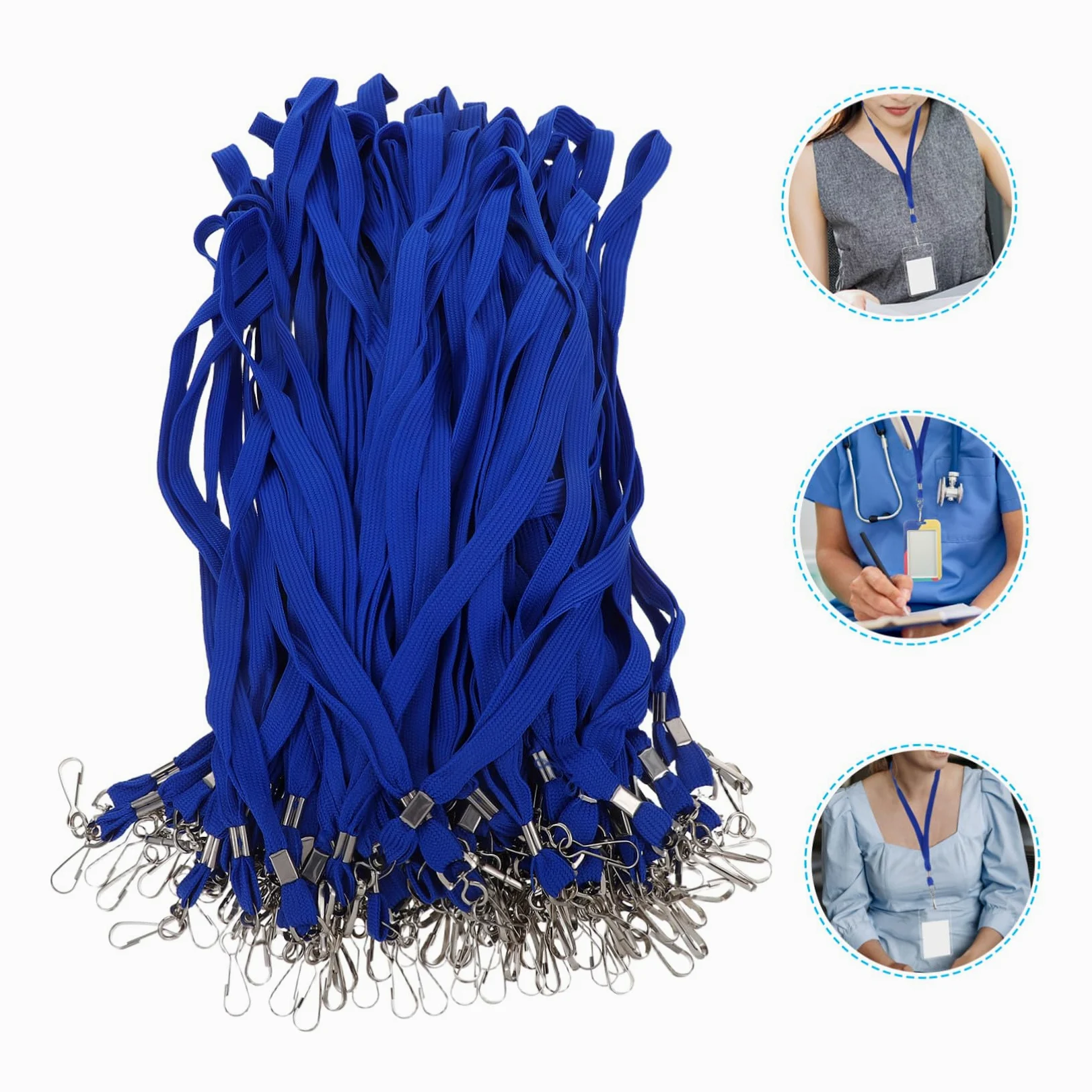 100 Pezzi Lanyard Badge con Clip Resistente e Chiusura Rapida Cinturino Collo per Carte Id Accessorio per Scuola Ufficio e Corda Liscia Antinodi Blu