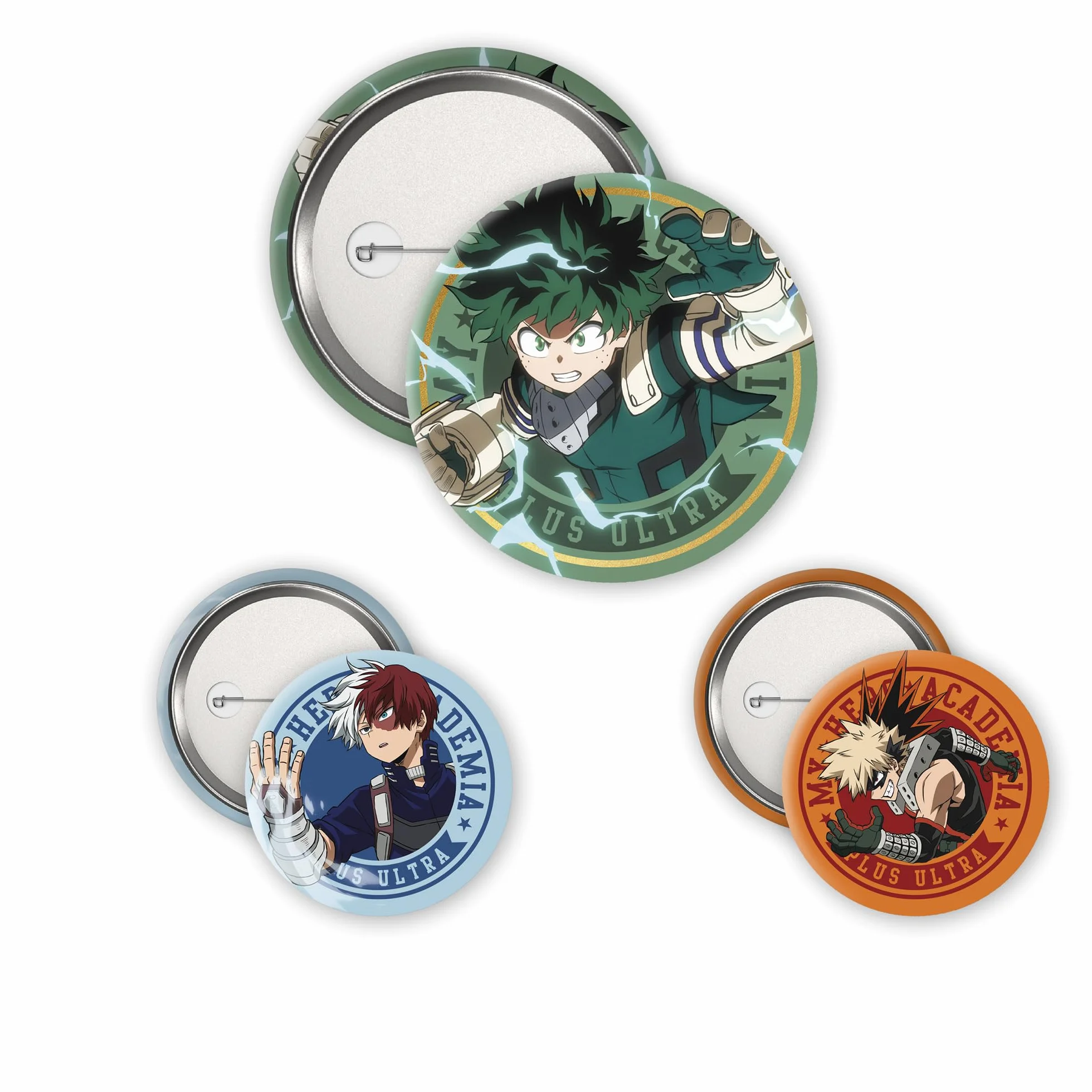 My Hero Academia Midoriya Bakugo Todoroki Badge Confezione Ufficiale Set 4 Distintivi Fan Accessorio