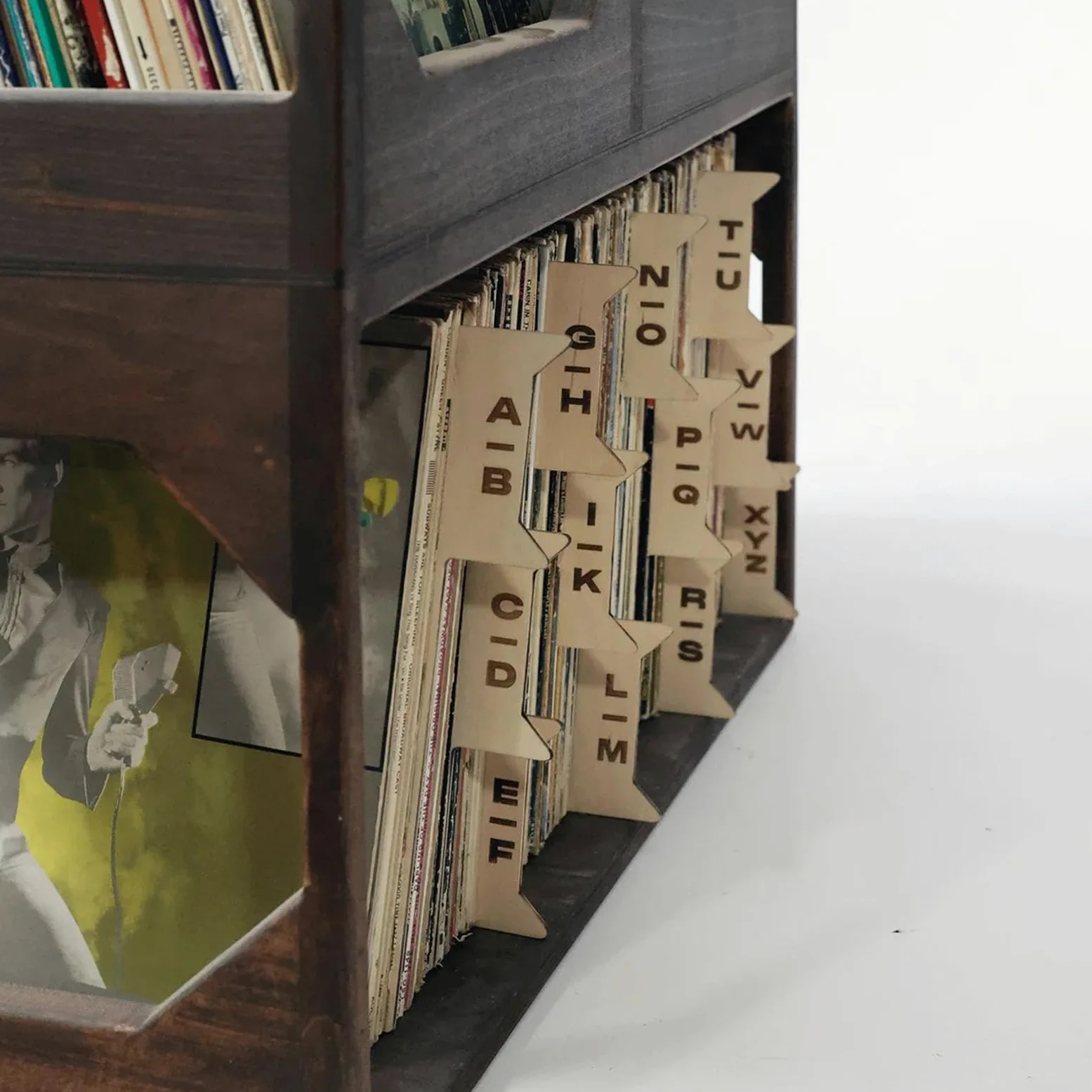Divisori di registro: organizzatori di stoccaggio in legno con | allineamento su un lato da A a Z, Organizzatore, divisori indici da collezionisti | Separatore di archiviazione alfa