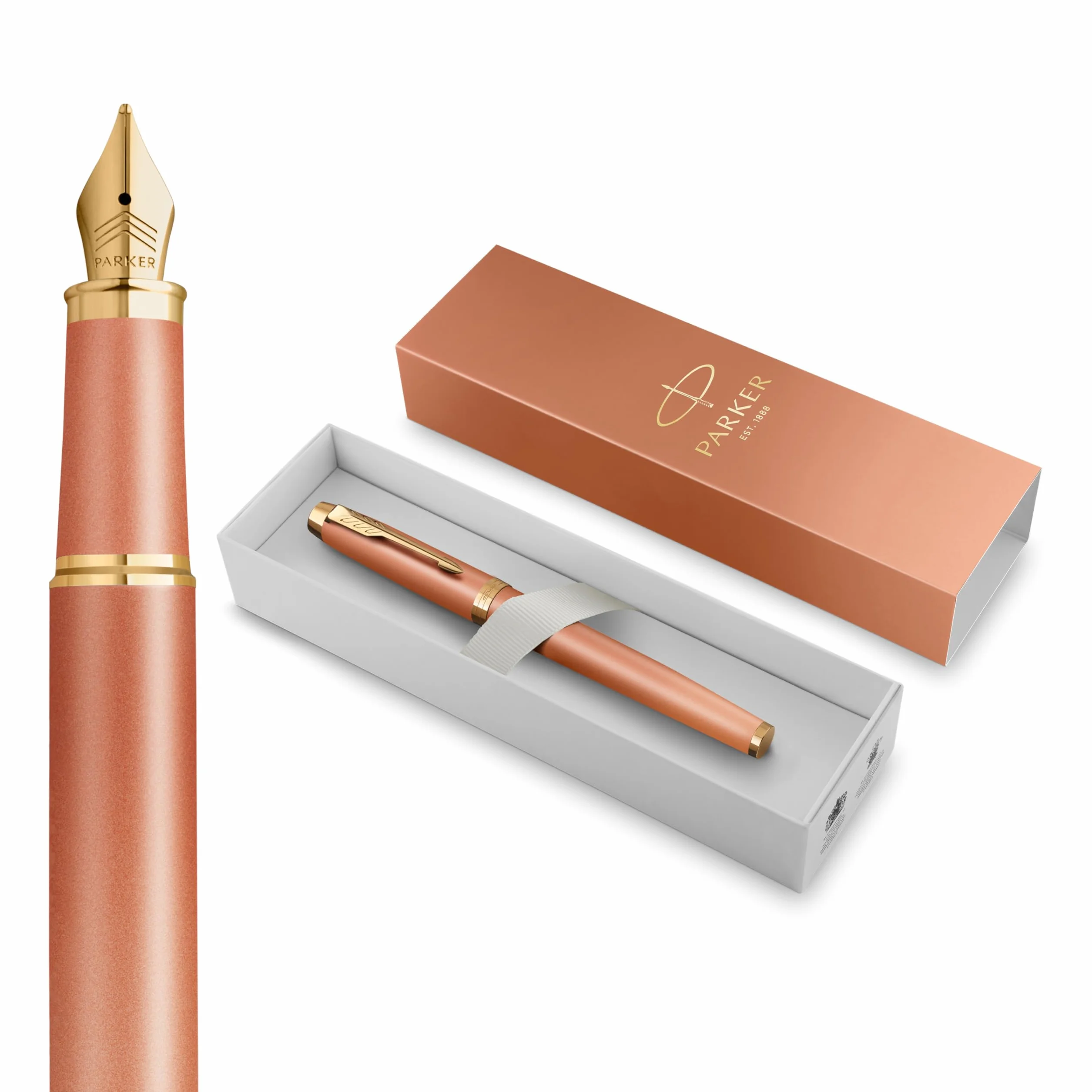 Parker IM Writing Rituals Penna stilografica | finitura arancione vivace con sfumatura e puntale dorato | punta fine | inchiostro blu | confezione regalo