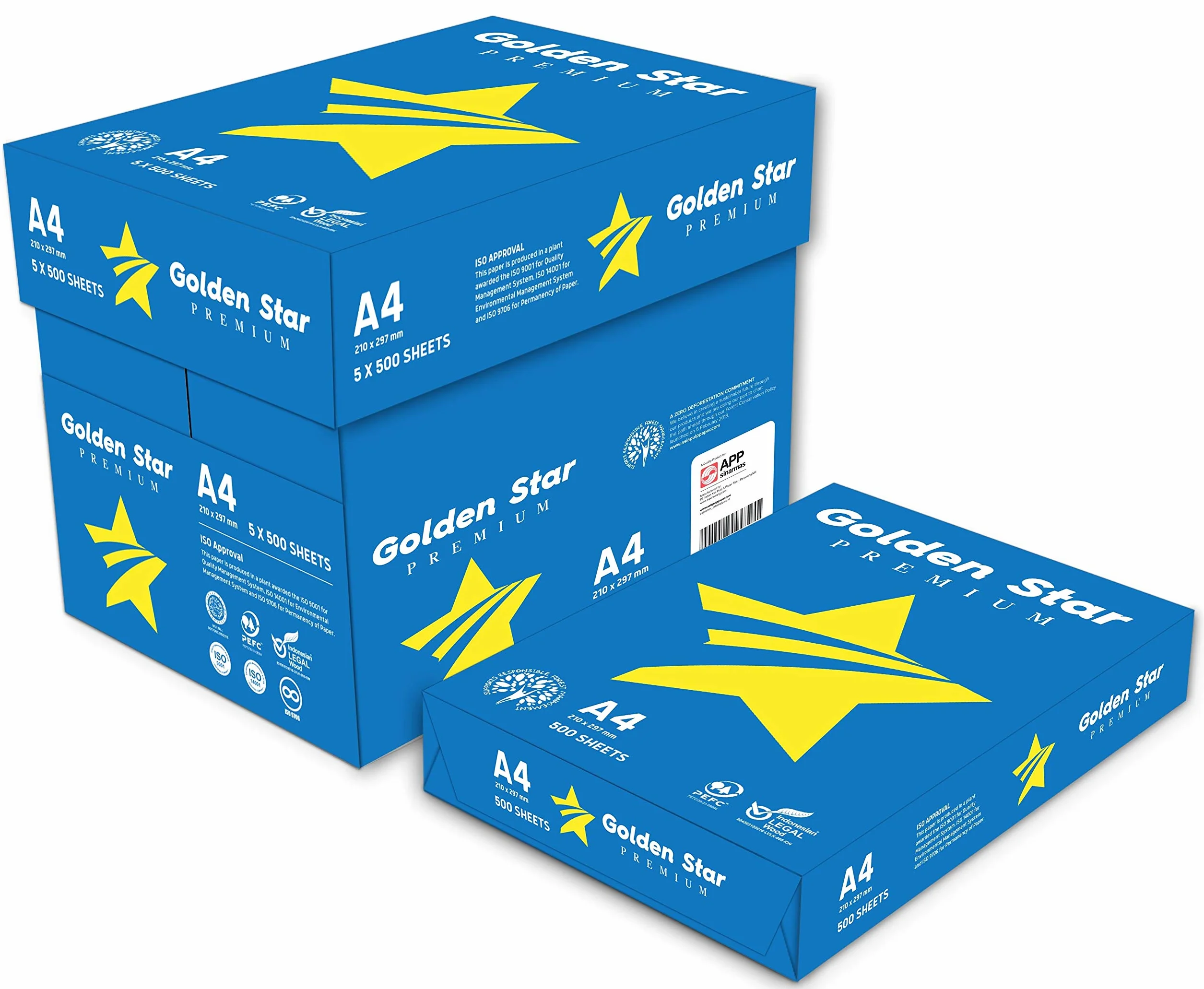 Golden Star Carta Premium A4 75gr Confezione 5 risme 2500 fogli bianca per stampanti e fotocopiatrici
