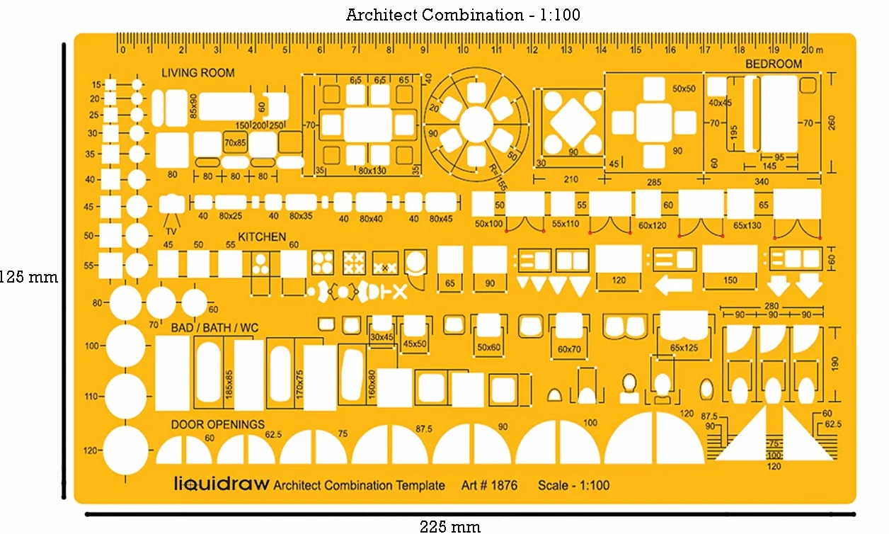 Liquidraw Scala 1:100 Architettonica Righello Stencil Disegno Forniture Tecniche Architettura