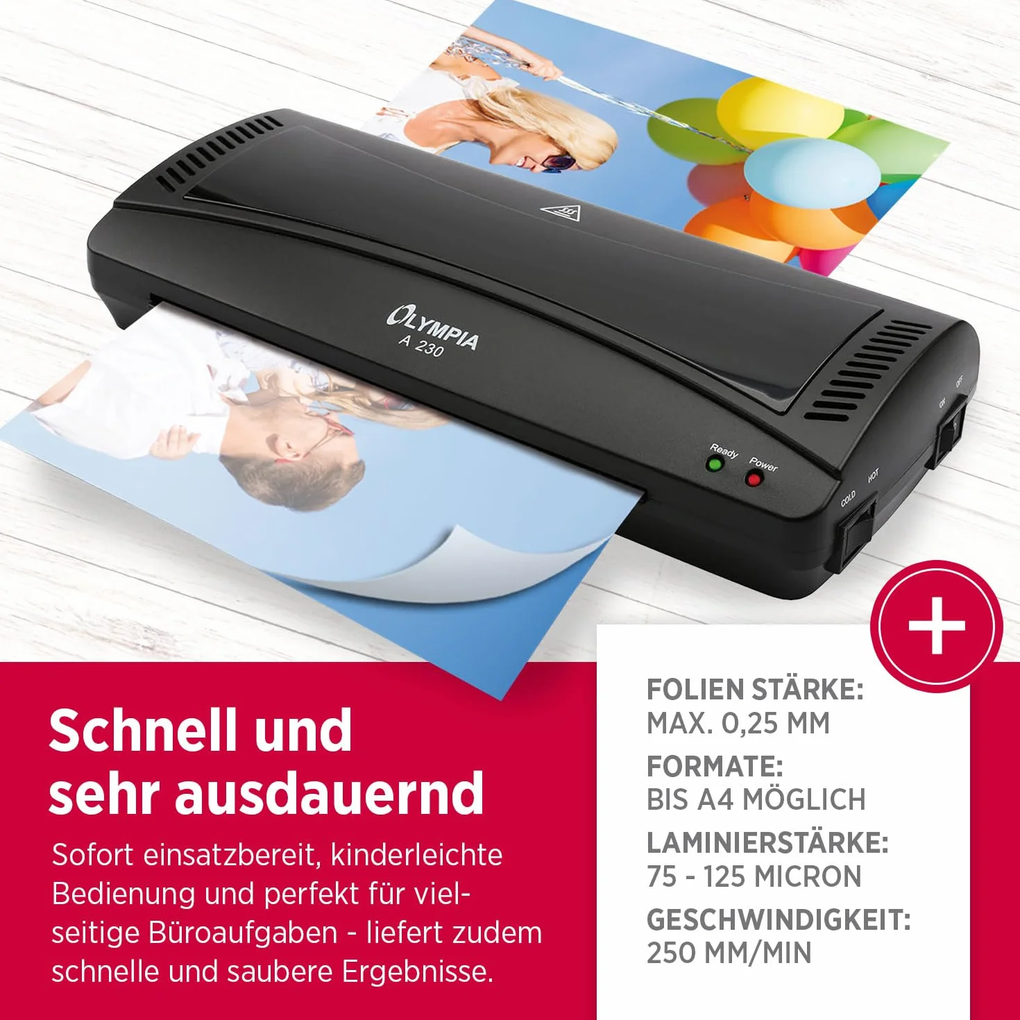 Olympia A 230, set di plastificazione 4 in 1 per A4, 75-125 micron, nero, 3113
