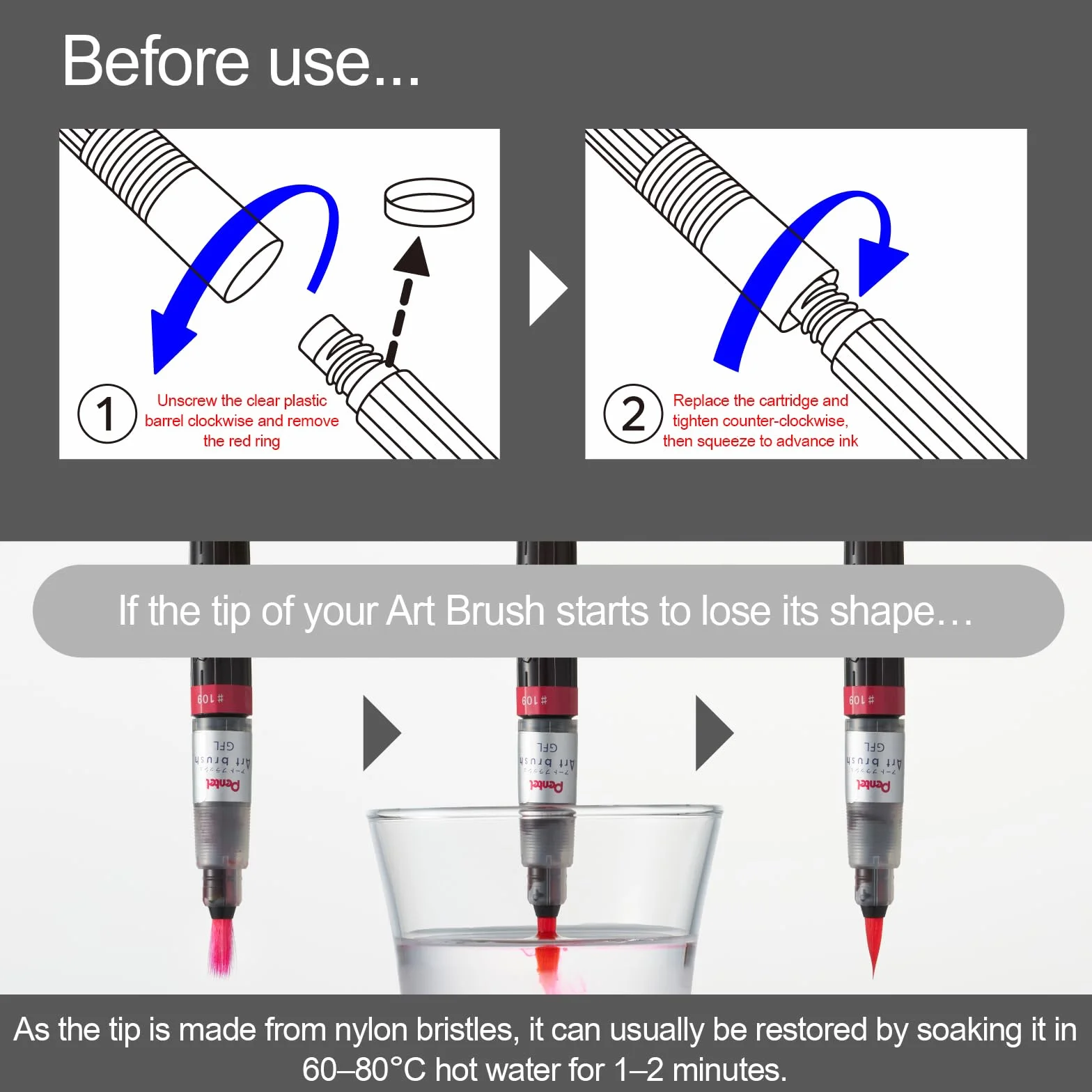Pentel Colour Brush, nero, pennello inchiostro base acqua