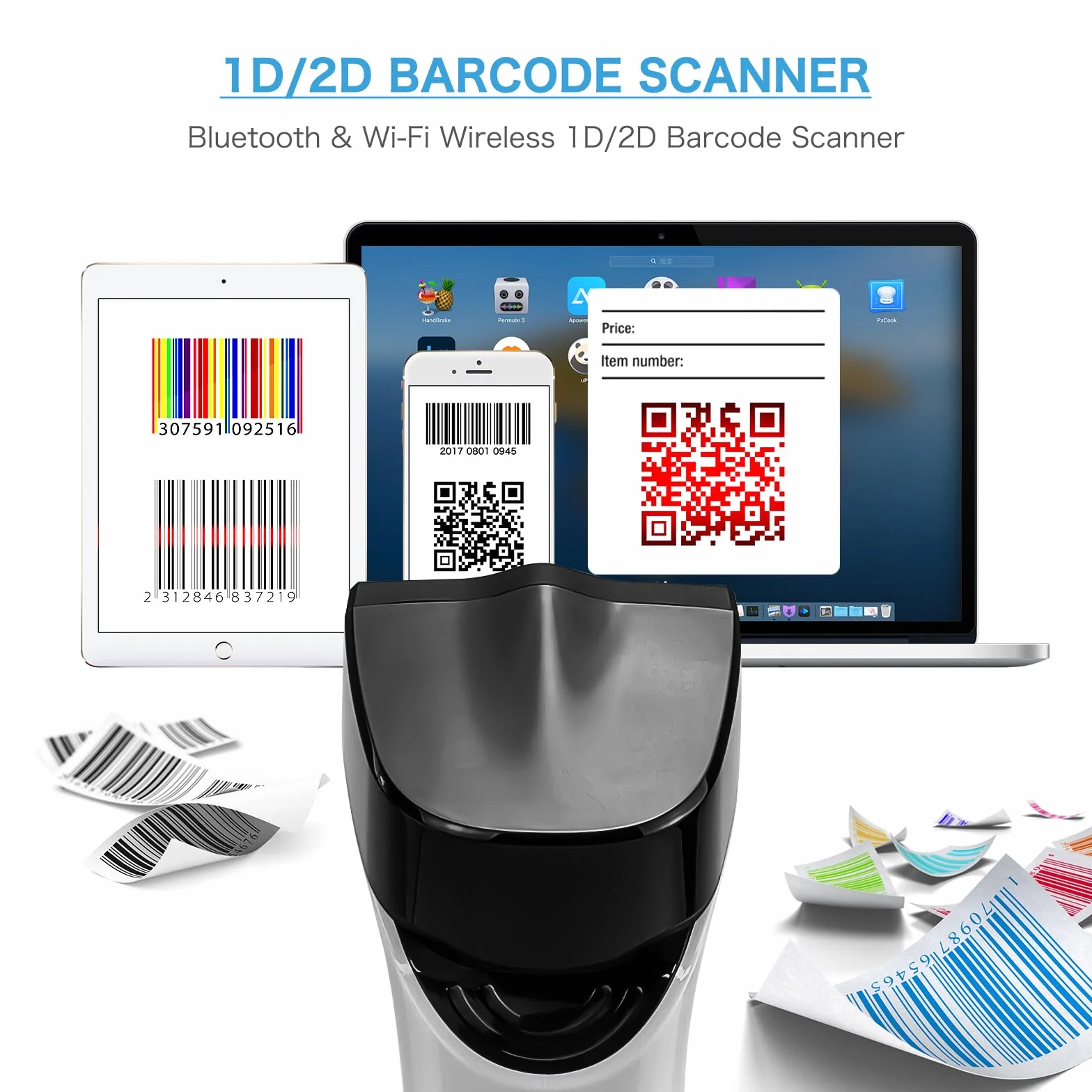 NETUM Scanner di Codici a Barre 2D Wi-Fi Wireless Collegati con Protocolli di Rete TCP UDP, Lettore di Codici a Barre Automatico a Rilevamento Mani Libere 1D 2D QR PDF417 Inventario POS - DS2800