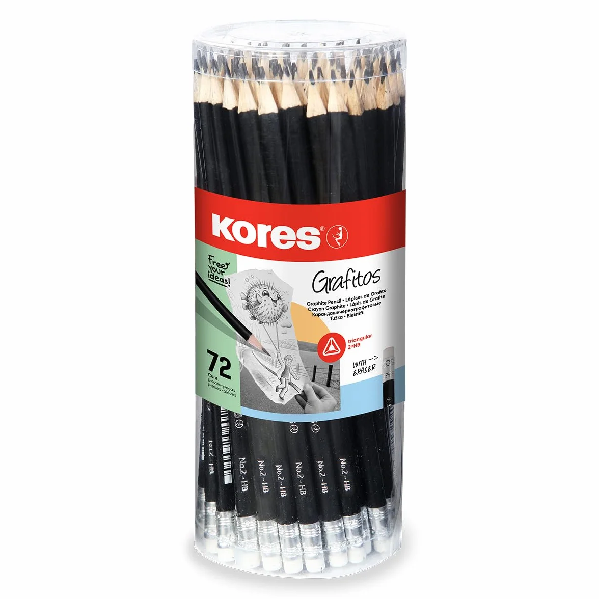 Kores Matite Grafite HB Morbida Gomma Cancellare Esagonali Confezione 72
