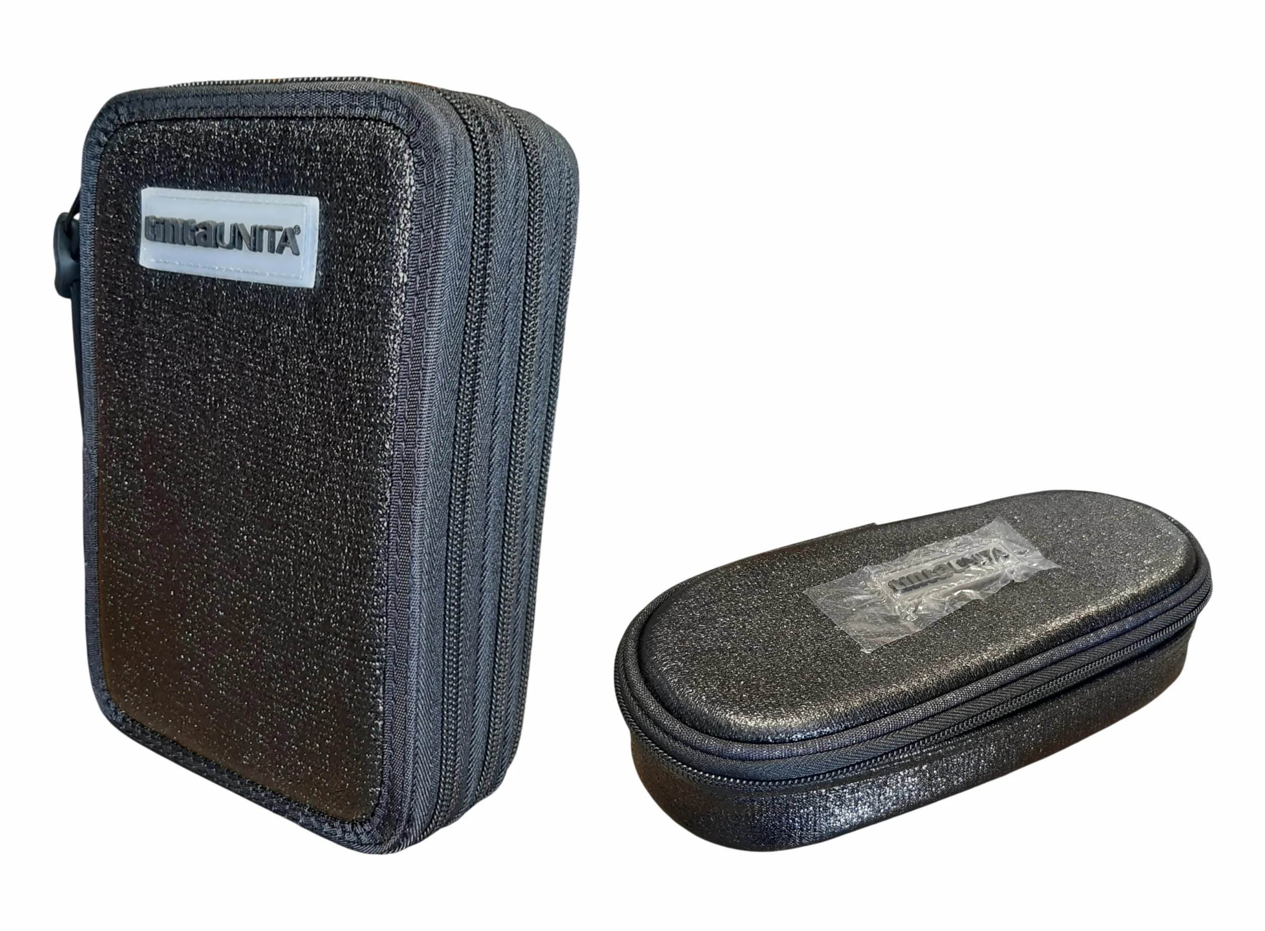 PRESTIGE & DELUXE Astuccio Corredo Tinta Unita Pool Over 3 Cerniere Nero glamour elegant completo di cancelleria + astuccio ovale Zip per Scuola Bambina Ragazza + portachiave e penna colorata
