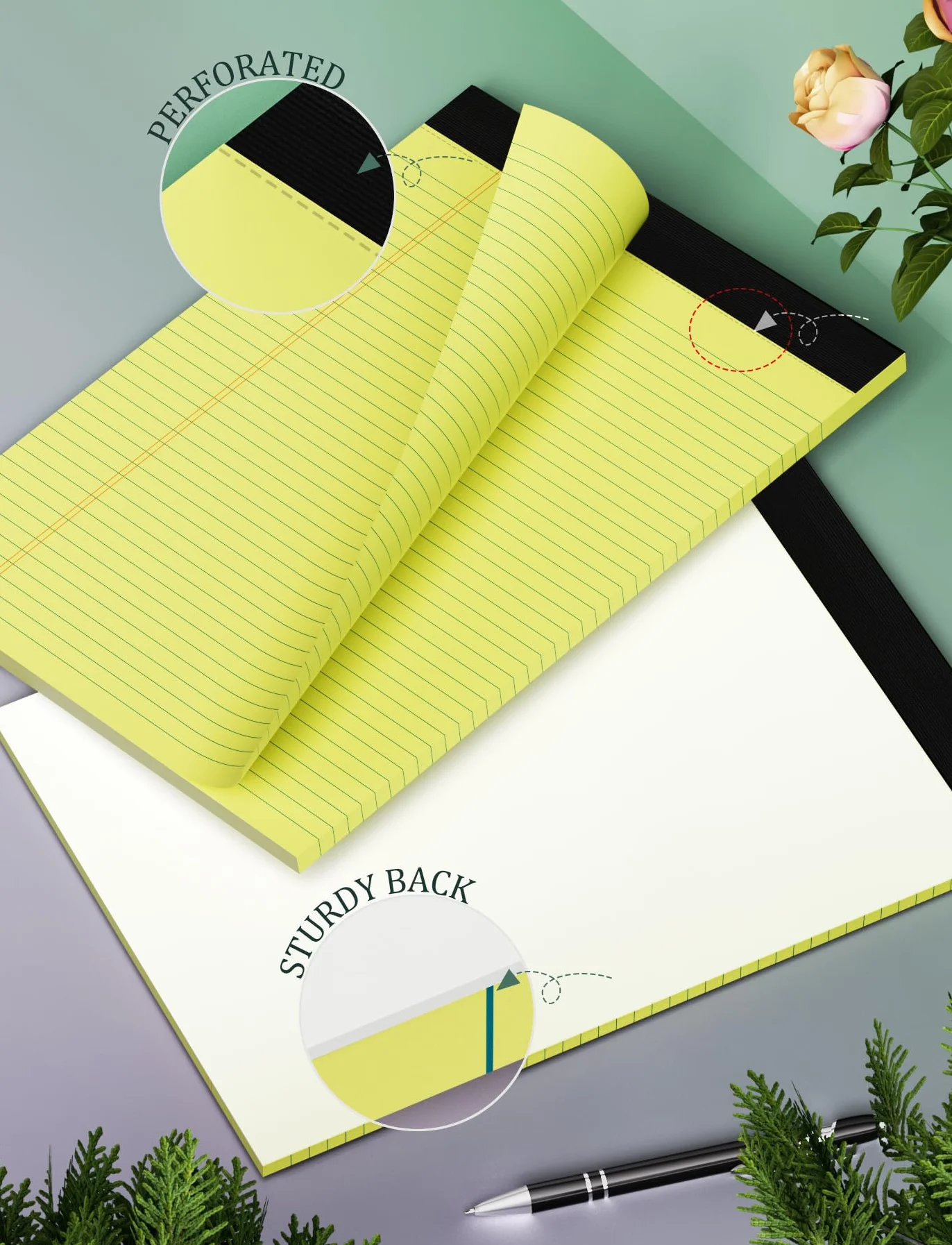 Blocchetti per appunti gialli 21,6x29,5 cm a righe 30 fogli 6 pezzi carta spessa double face