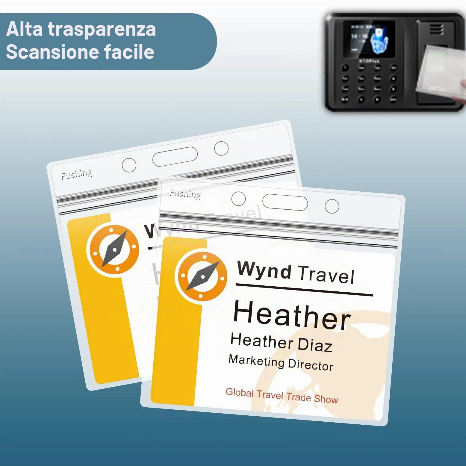 Fushing - Portabadge identificativo orizzontali in plastica trasparente da 7,6 x 10,2 cm per inserti di badge con nome o etichette con nome da 7,6 x 10,2 cm (100)