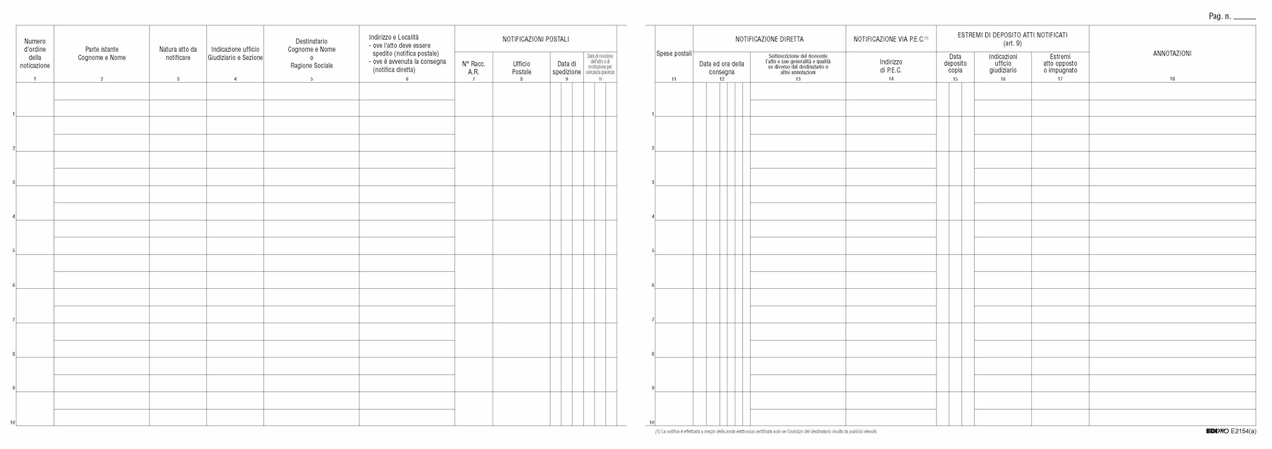 EDIPRO E2154 Registro cronologico atti notificazione civile amministrativa stragiudiziale 23 pagine 24,5x31 cm Confezione da 2