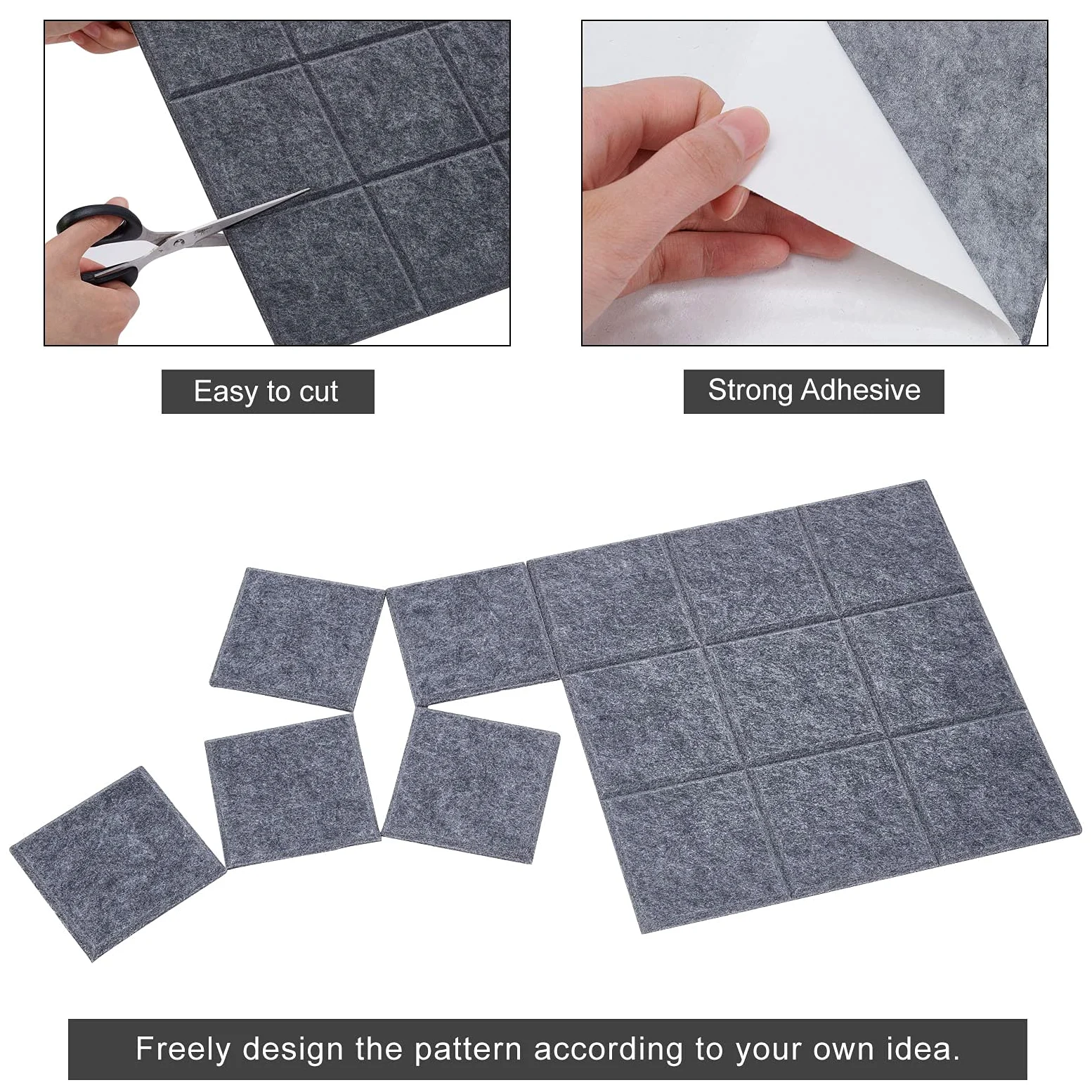 NBEADS Pannello in Feltro Quadrato da 4 Pezzo con 40 puntine A Pressione, Pannello Decorativo Fonoassorbente, Bacheca Memoin per La Decorazione di la Casa di L'Ufficio, Grigio,30x30cm