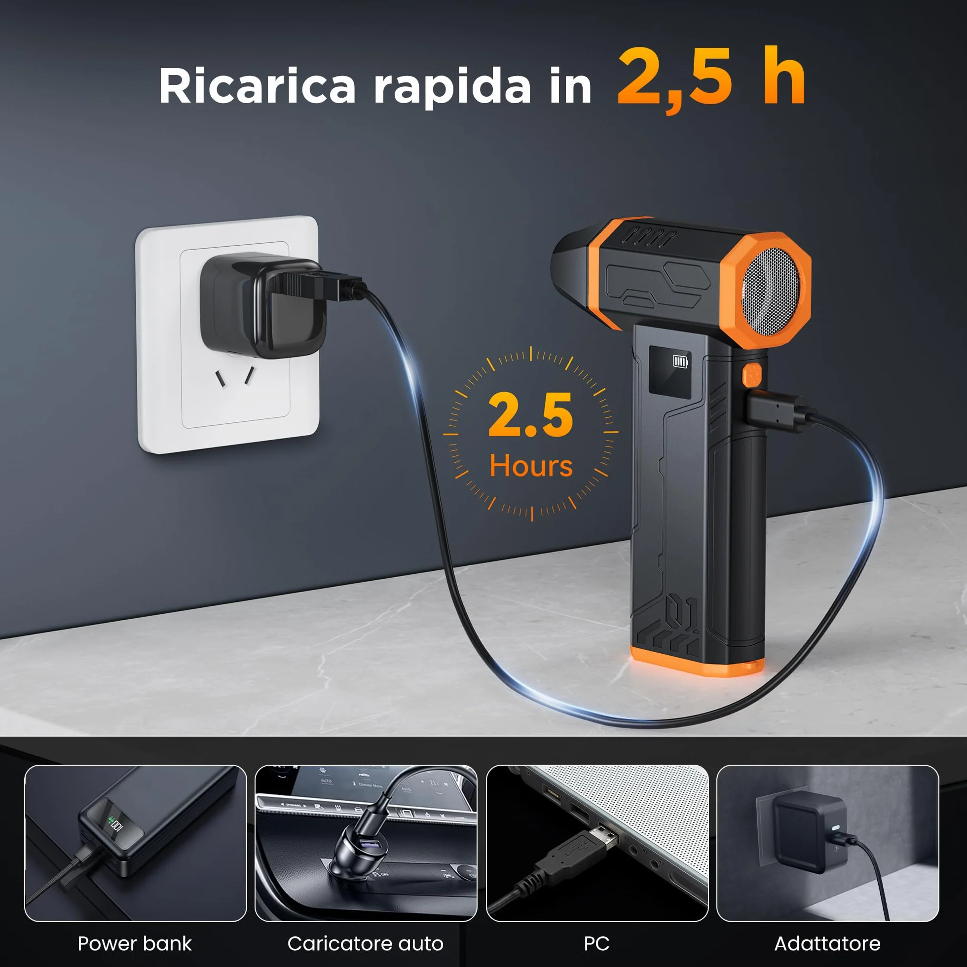 VIWAVE Aria Compressa Spray Elettrico 150000RPM,3 Velocità Soffiatore a Batteria Kit Pulizia PC,Aria Compressa Portatile Air Duster con LED,Mini Aria Compressa per PC Tastiera Auto Divano