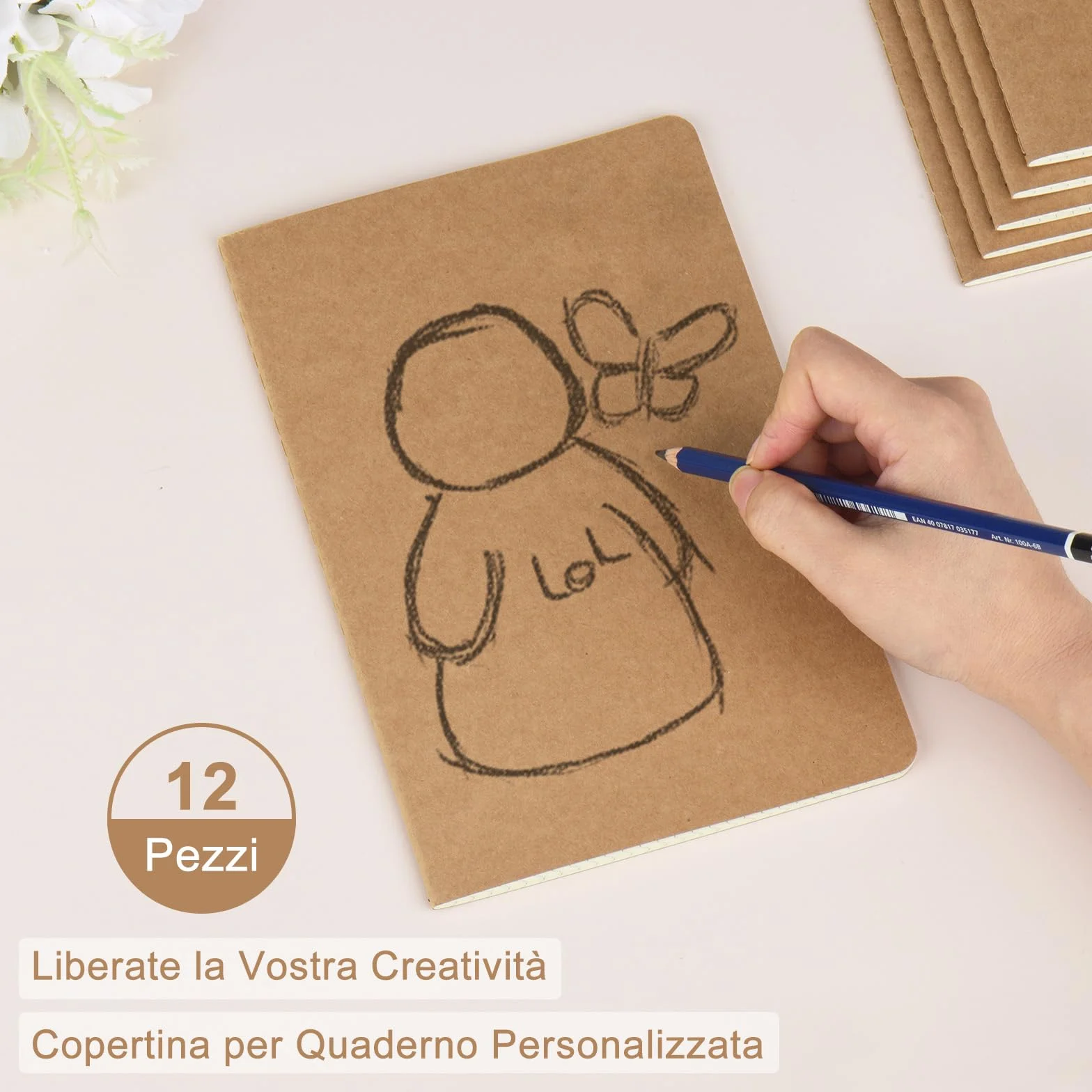 ZCZN Quaderno A5 Quadretto, 12 Pezzi Copertina Kraft, 30 Fogli/60 Pagine, Taccuini per Ufficio e Scuola