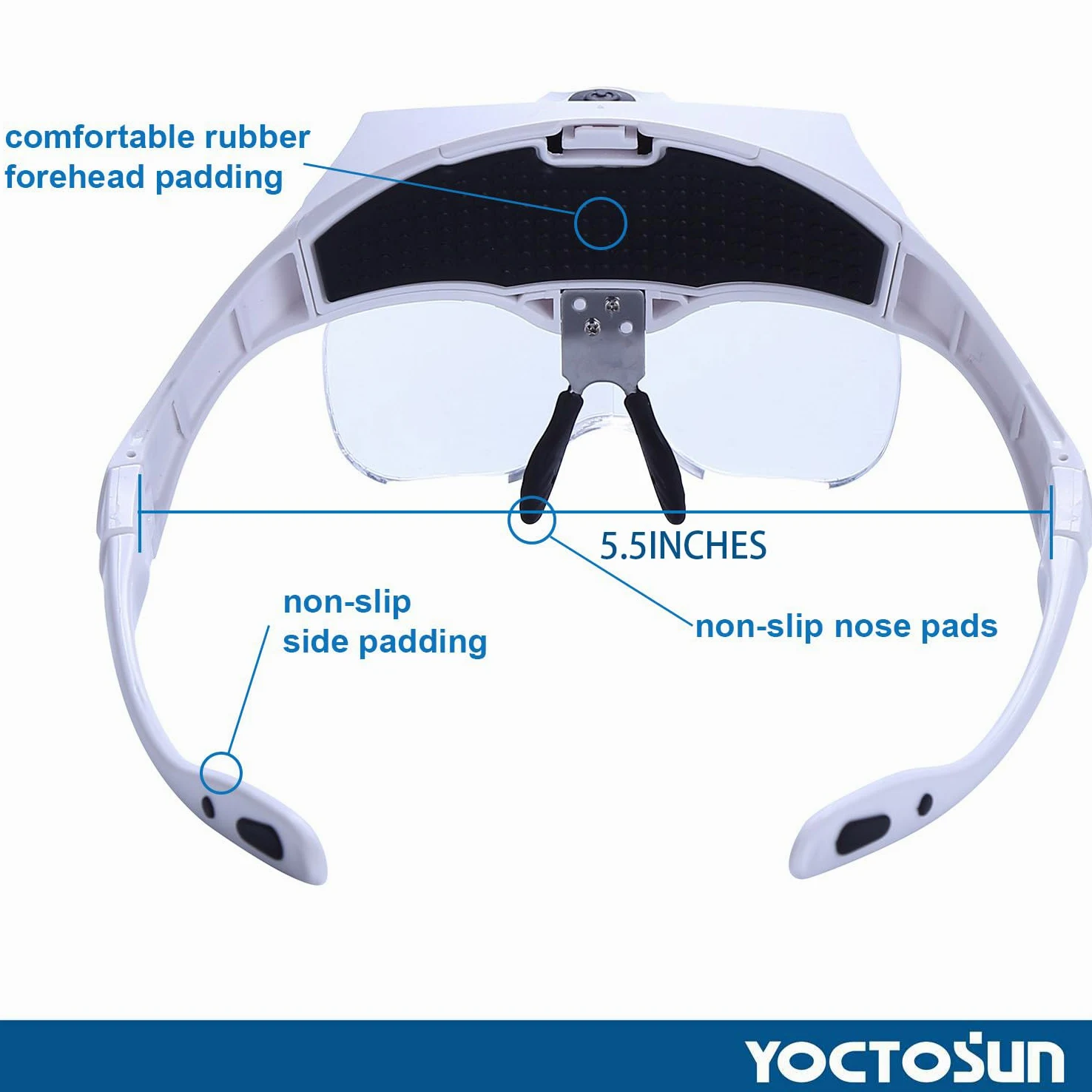 YOCTOSUN Lente d'ingrandimento con luce, lente d'ingrandimento con 5 lenti, fascia, custodia, testa illuminata a LED per mani libere, per lavori ravvicinati, hobby e artigianato