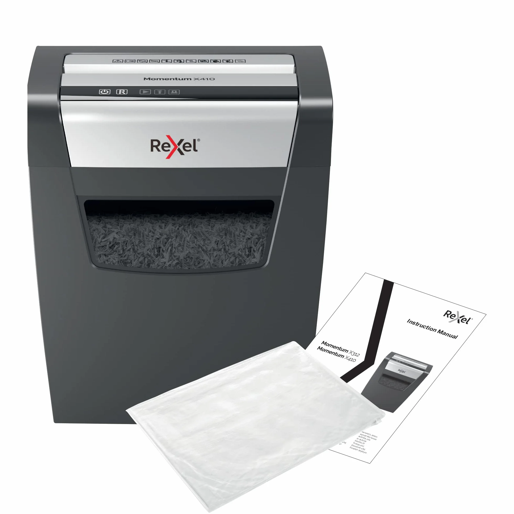 REXEL Momentum X410, Distruggidocumenti Manuale, 11-10 Fogli A4 (70-80 gr/mq), Taglio a Frammento, Livello di sicurezza P-4, per Uso Personale/Home Office, Capacità 23 Litri, 2104571EU