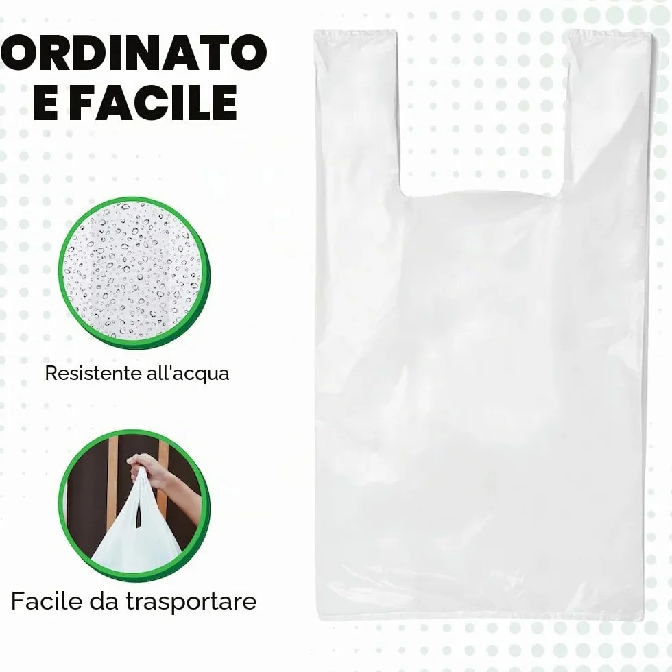 Sacchetti Bianchi in Plastica Ecologica con Manici - Stile Gilet, Dimensioni a Scelta per Spesa, Regali, Boutique