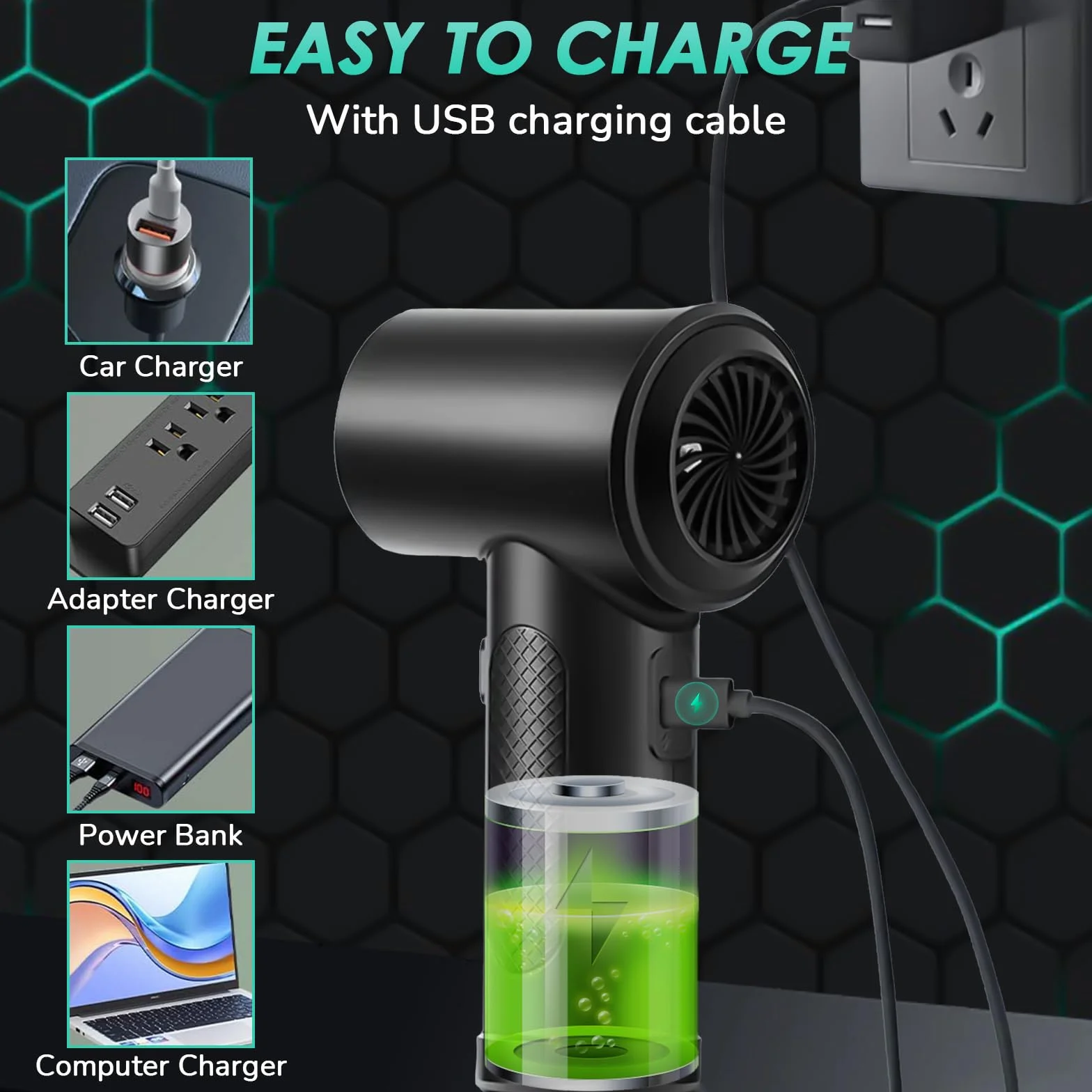Elettrico Rimuovi Polvere Aria Compressa Senza Fili,3 Velocità 100000 Giri/Min Aria Compressa PC Con luce LED,6000mah Batteria Soffiatore di polvere per Computer,Laptop,Auto,Condizionatore