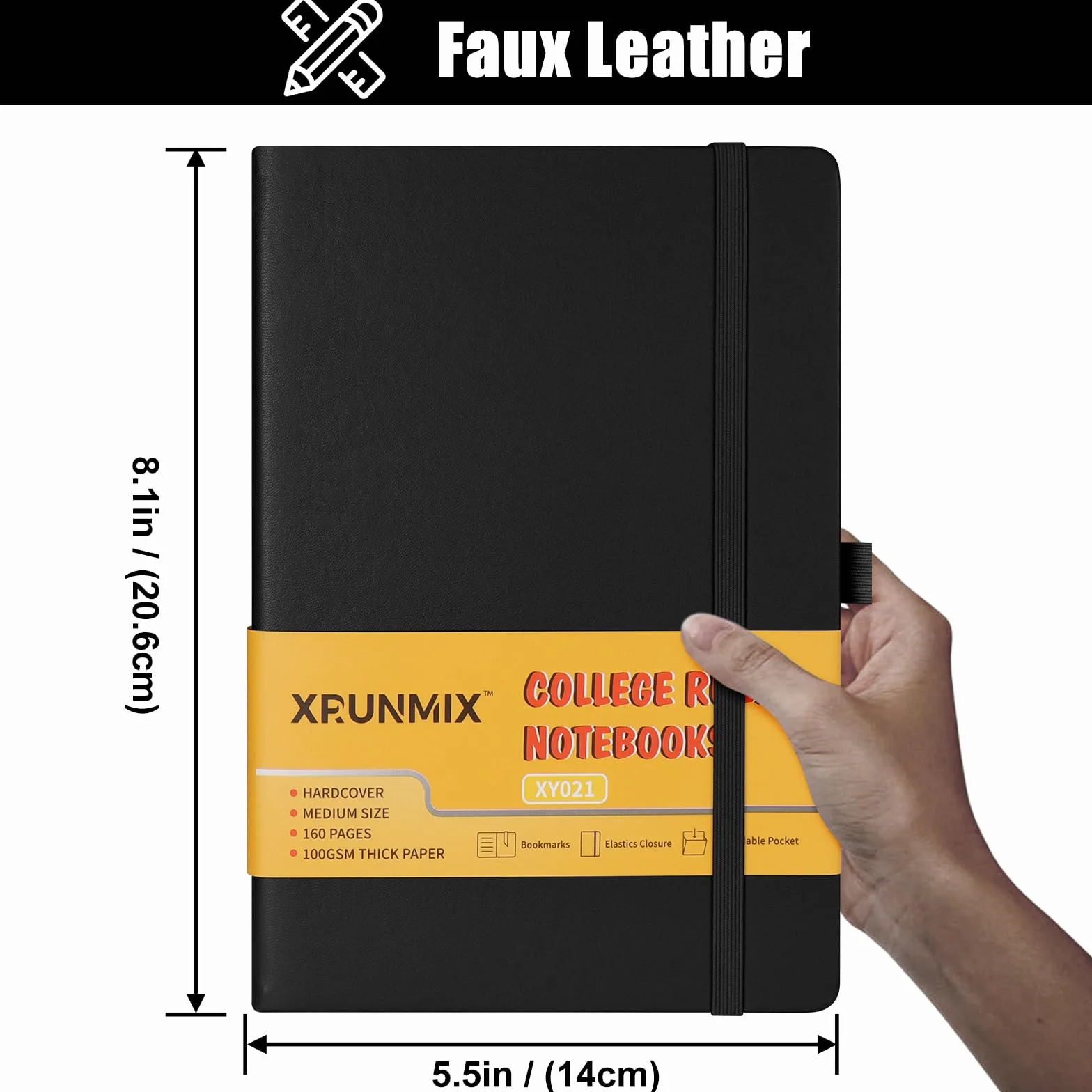Xrunmix Quaderni a righe, 160 pagine, per Workig, medio, 14,5 x 20,3 cm, carta spessa 100 g/m², diari con copertina rigida (6, nero)