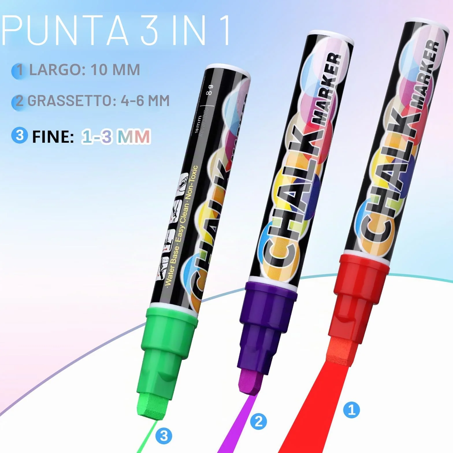 JIANTA Penne a Gesso Liquido Jumbo 8 Colori Gessetti Lavabili per Finestra 10mm Pennarelli per Lavagna