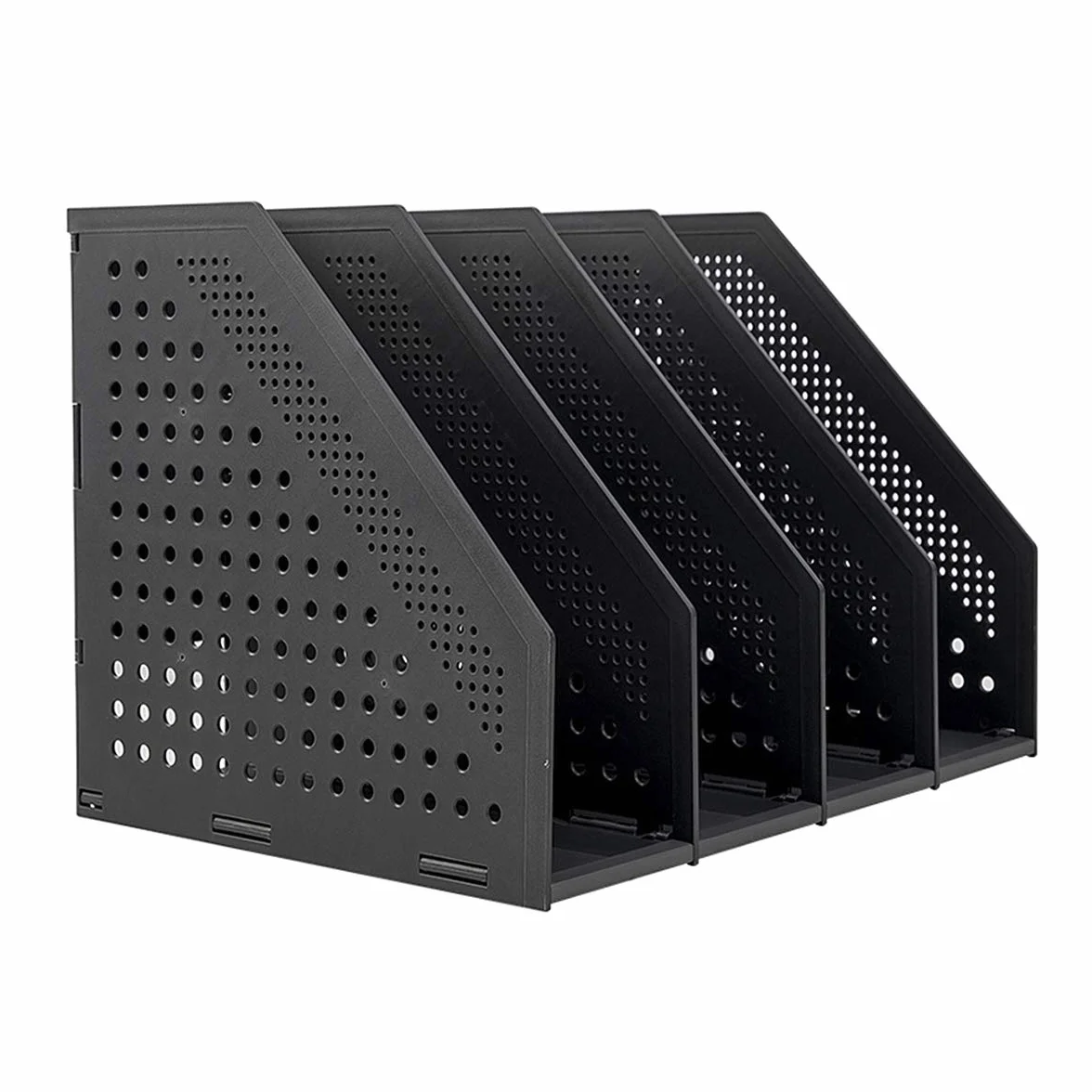 Pieghevole Desktop Storage Rack File Holder Organizer 4 sezioni Portariviste in plastica Cornici Divisori per documenti Armadio per documenti Rack Display Stand per documenti