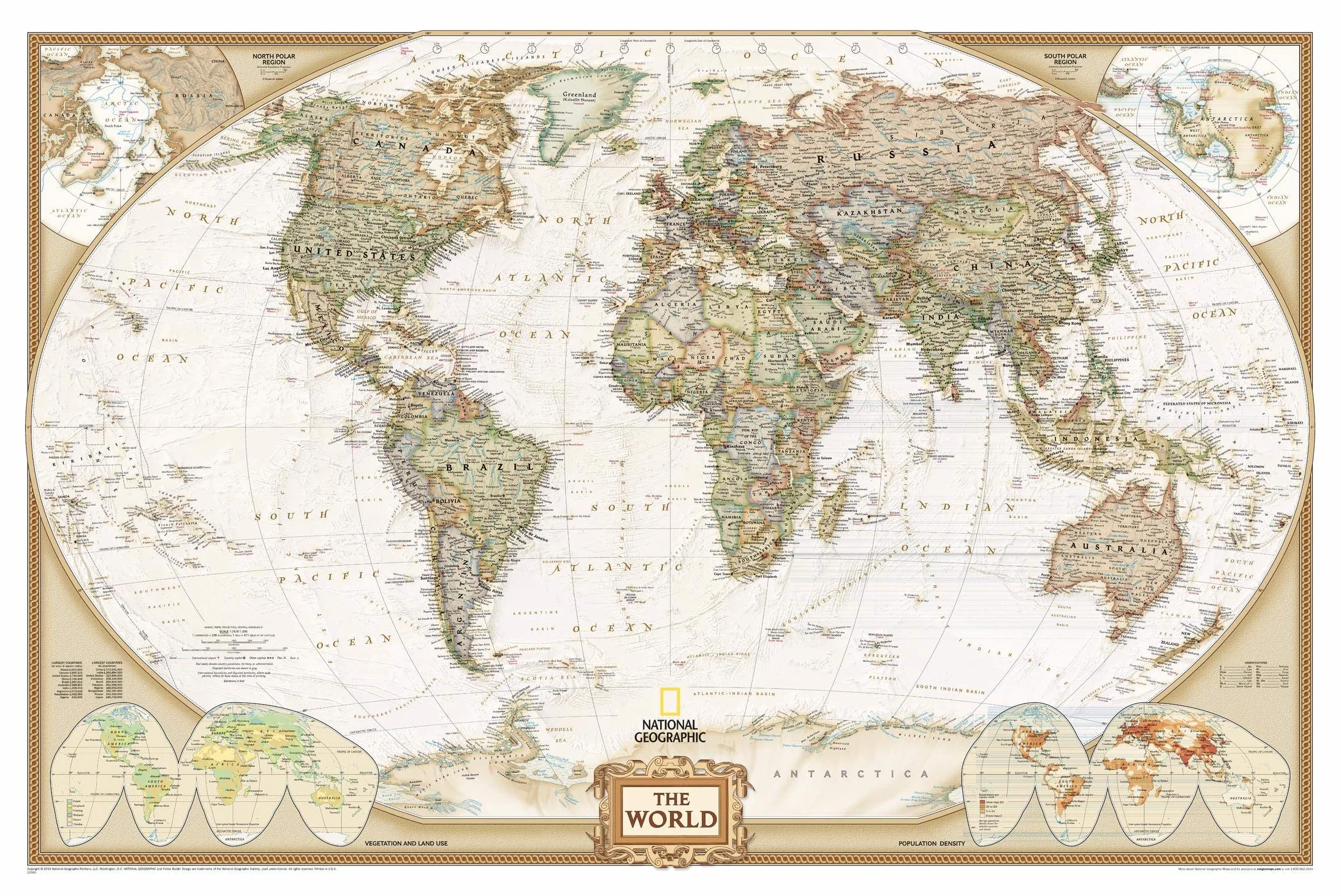 Mappa esecutiva del mondo National Geographic World - Stile antico, 116,8 x 77,5 cm
