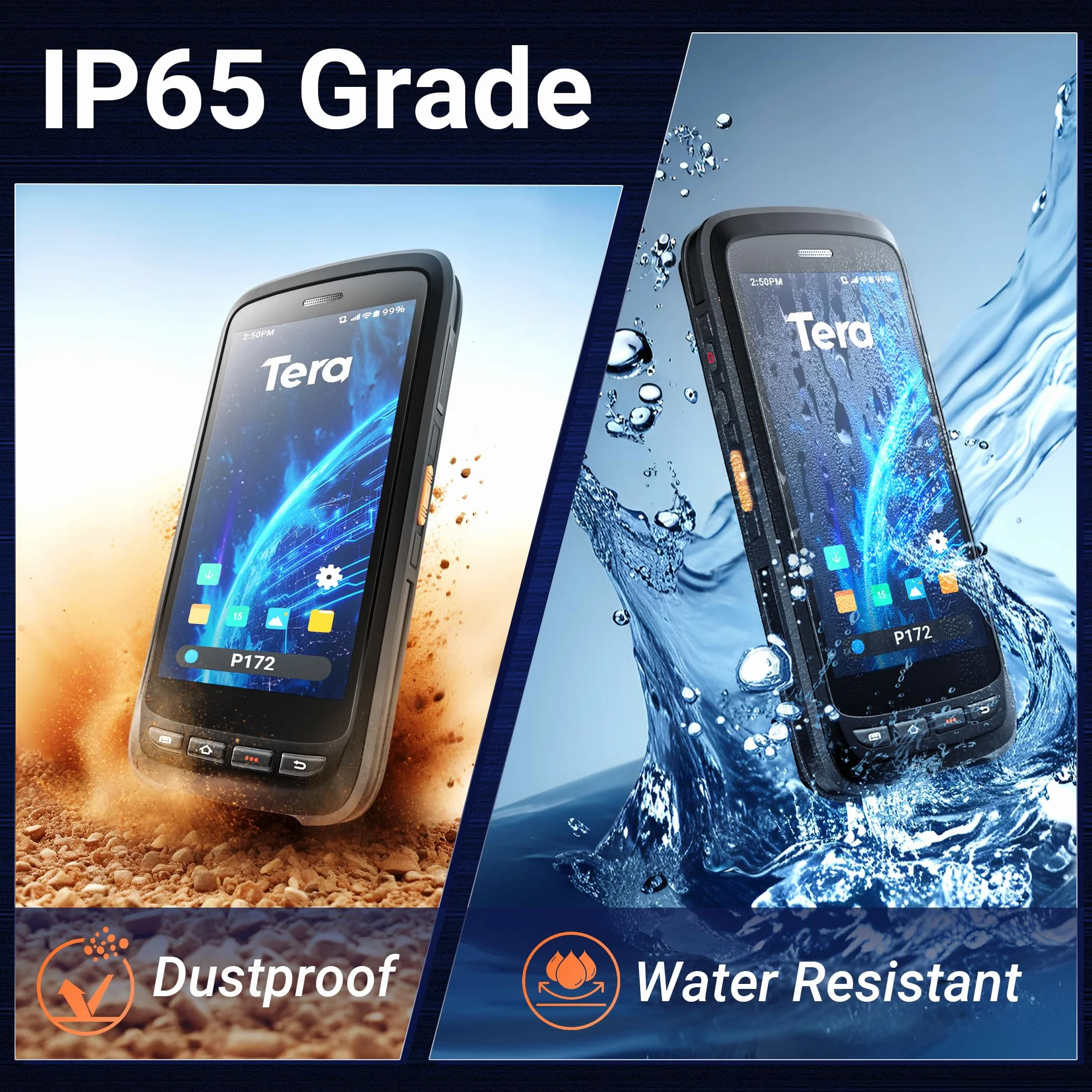Tera Android 13 Barcode Scanner PDA: 8000 mAh Grande batteria 4G + 64GB con stazione di ricarica, impugnatura a pistola, computer portatile 5,2" Full-Touch Screen Motore di scansione 2D ad alte