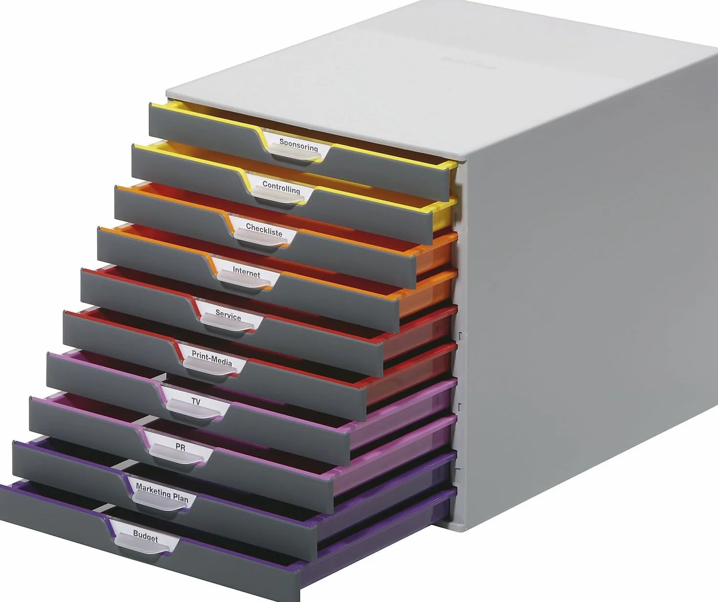 Durable Cassettiera da scrivania Varicolor10, cassettiera porta documenti con 10 cassetti colorati, porta etichetta rimovibile, multicolore, 761027