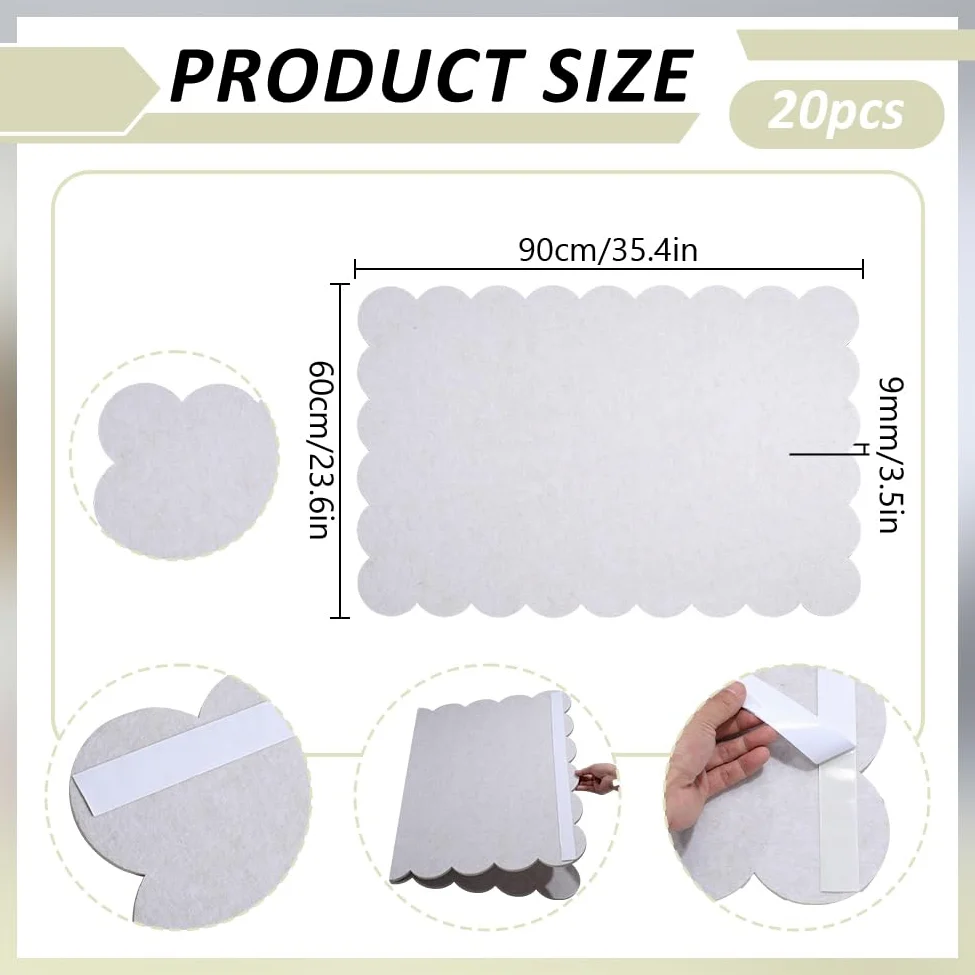 1 bacheca in feltro ondulato, 90 x 60 cm, grande lavagna in feltro con 20 puntine, pieghevole, per decorazione da parete, casa, ufficio, presentazione artistica (grano)