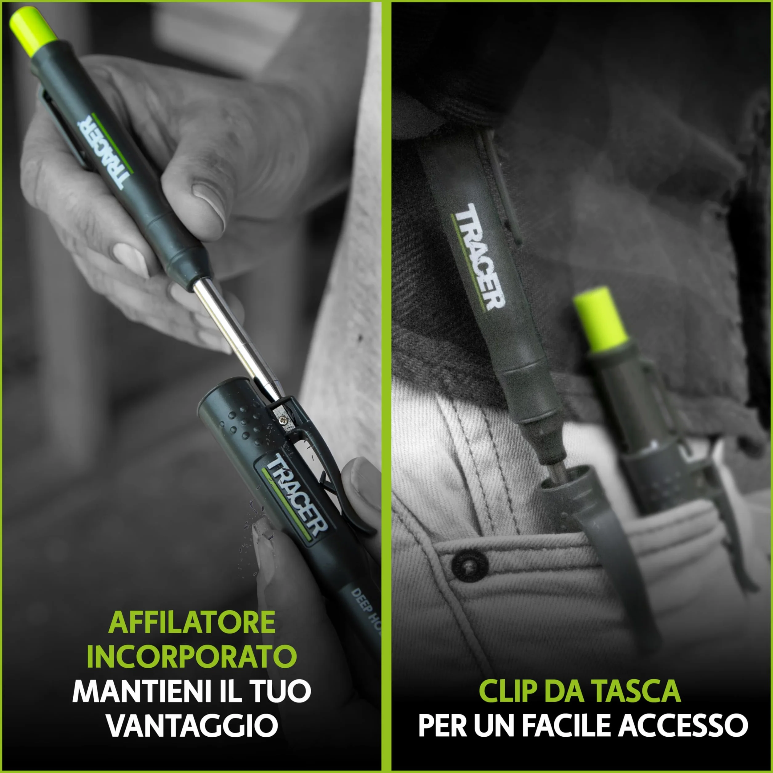 Tracer Matita da costruzione con foro profondo 120 mm matita estensibile 2B con temperamatite integrato