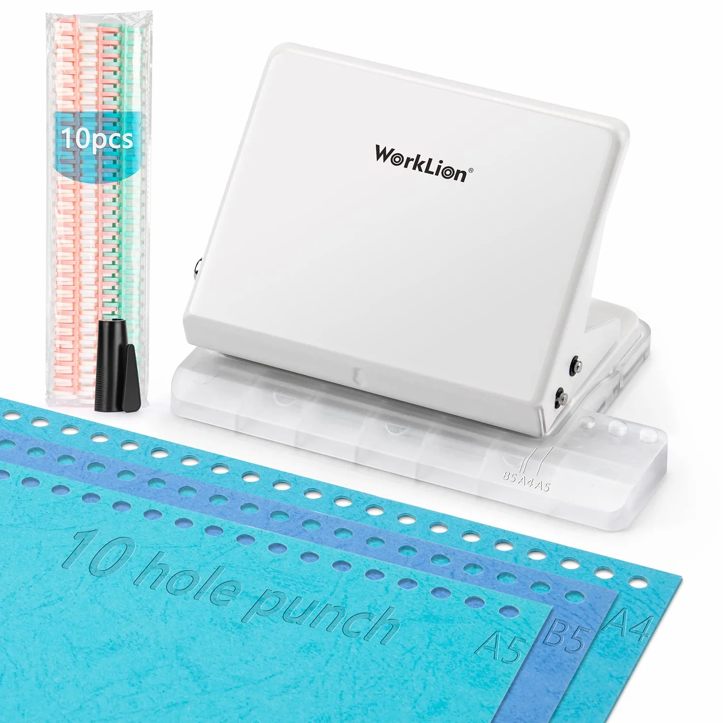 WORKLION Legatrice per planner Punzonatrice in metallo 10 fori 30 anelli multicolori B5 A4 A5