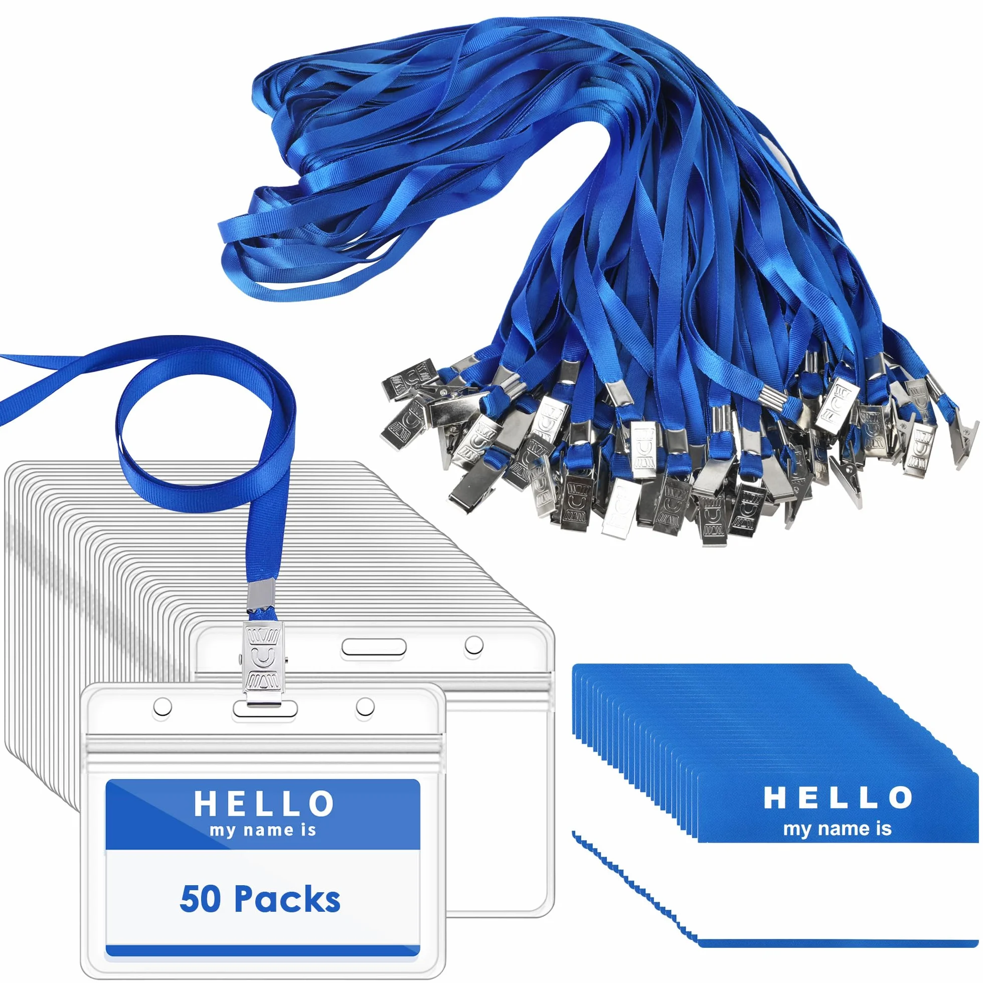 Gimars Porta Badge da Collo Orizzontale Impermeabile e Trasparente con Cordino 50set Porta Tesserino Blu
