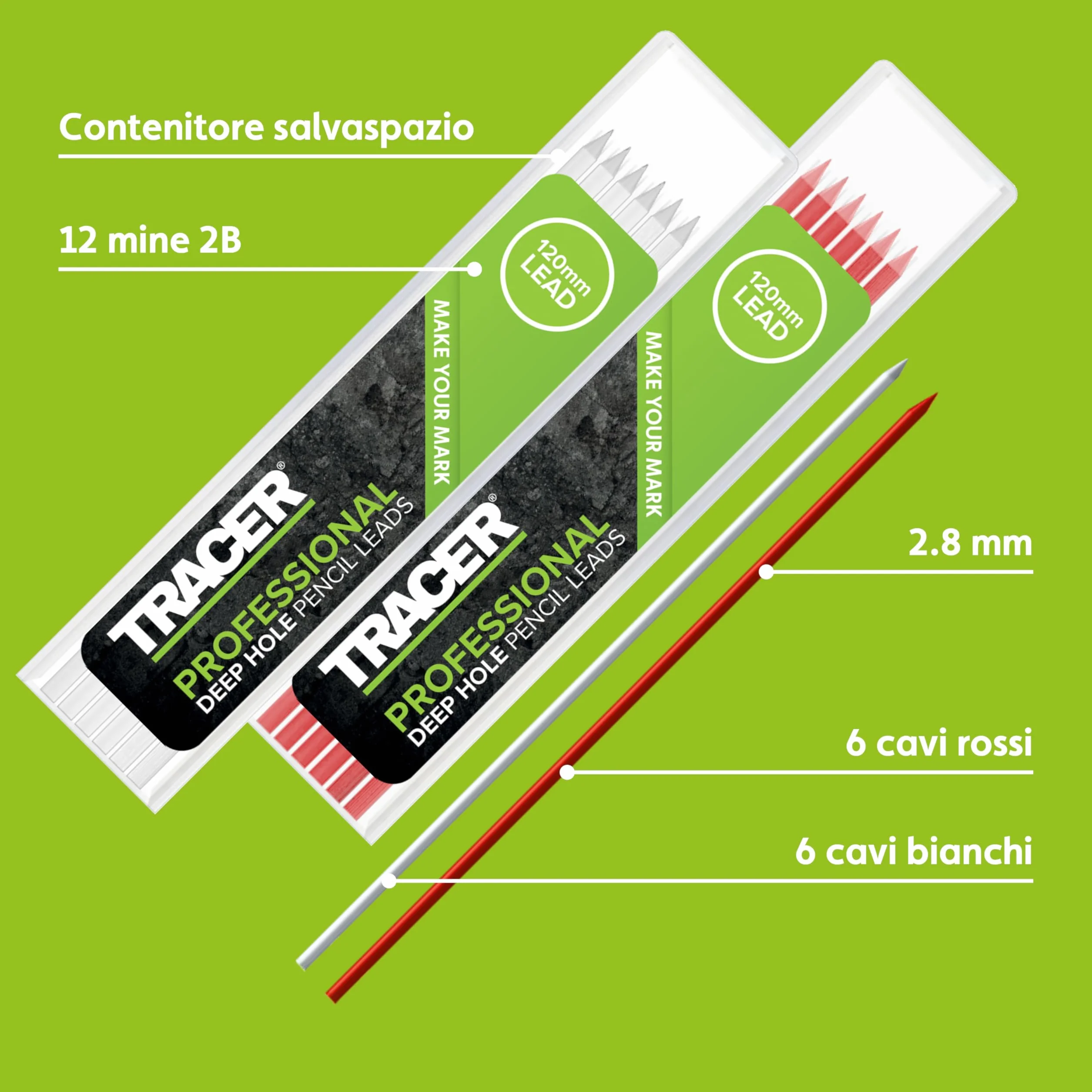 Tracer Set mine alternative matita foro profondo 2,8 mm 12 colorate alta visibilità 6 rosse 6 bianche
