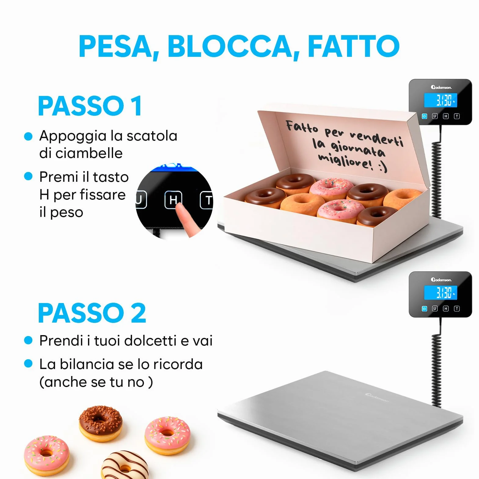 Bilancia Professionale 300 kg Alta Precisione con Funzione Hold/Tara Argento
