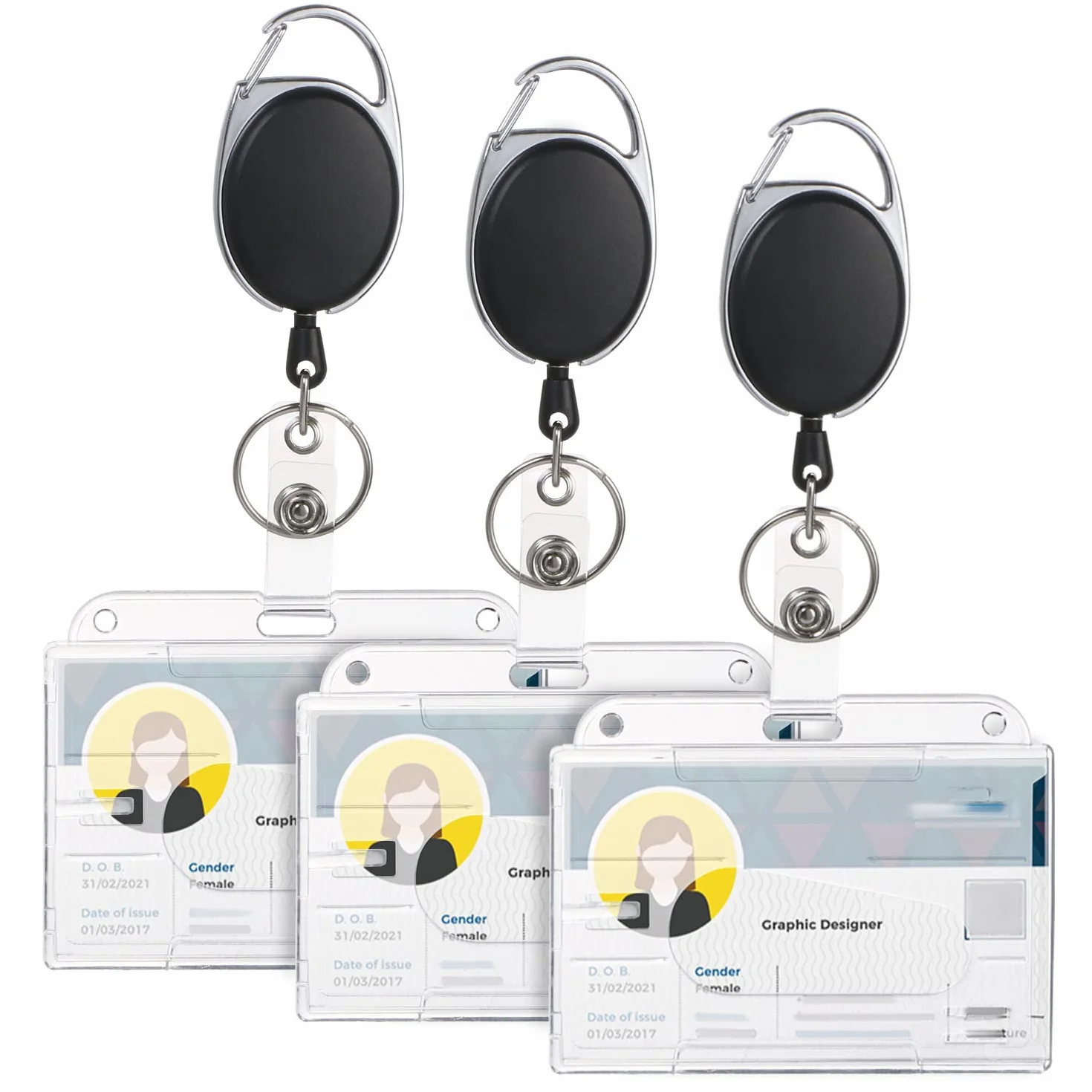 Vicloon Porta Badge Retrattile Bobina ID Portabiglietti con Portachiavi Estensibile Set da 3 pezzi per Ufficio