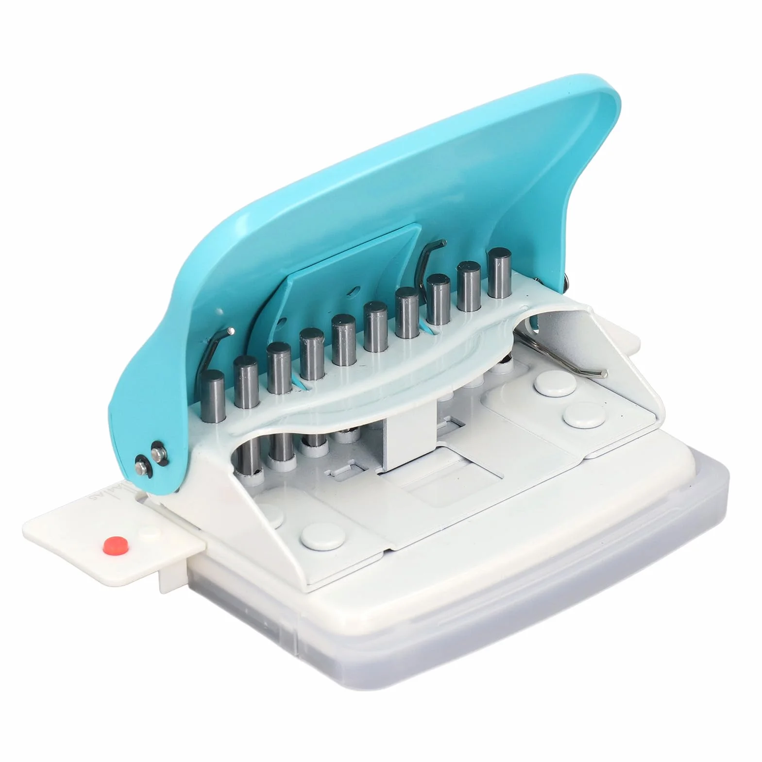 Rilegatrice Portatile a Spirale per A4 A5, Capacità 10 Fogli, Distanza Fori 9,5 mm, Azzurro Metallo
