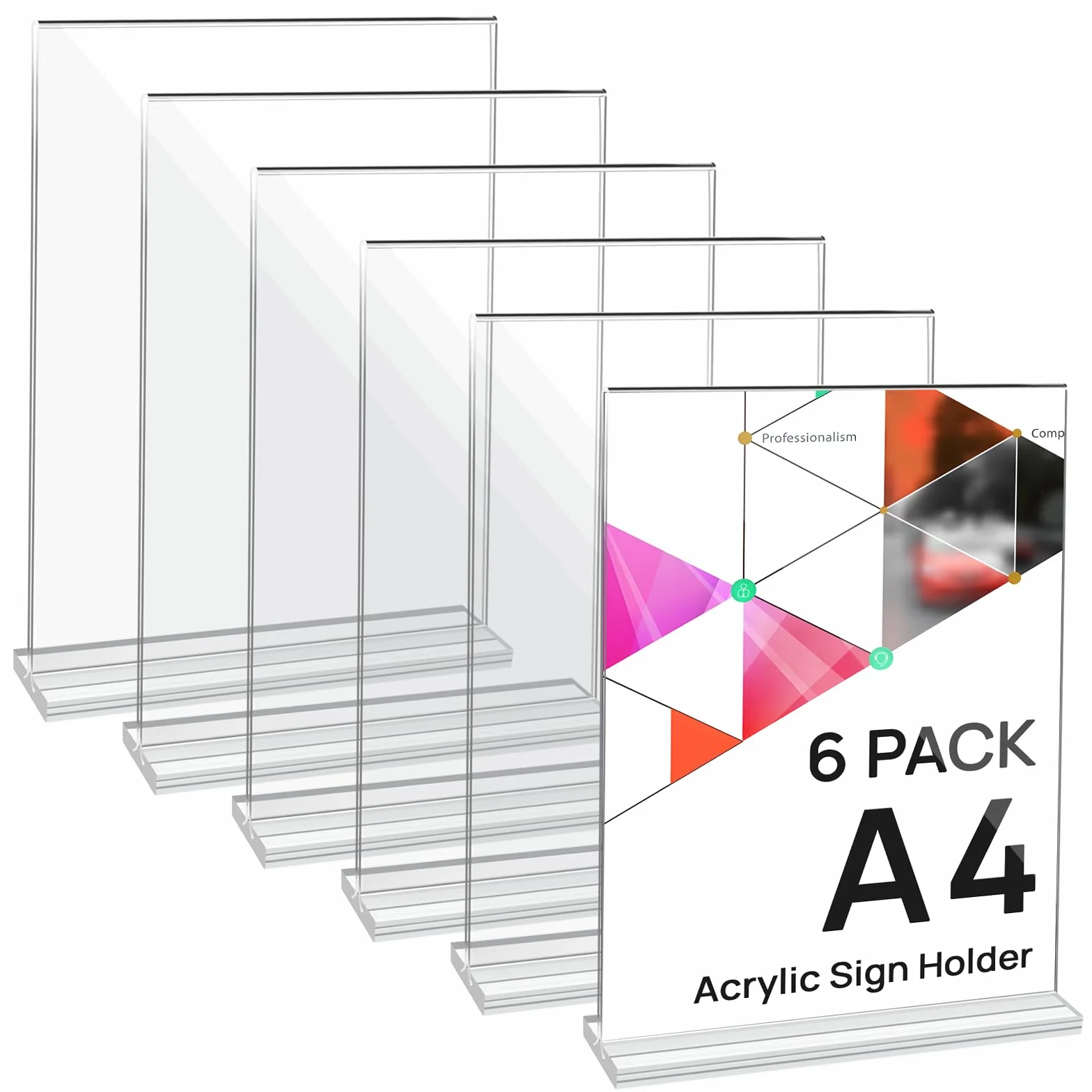Set di 6 Porta-poster in Acrilico A4, Supporto a T per Documenti, Porta-menu, Presentatore per Ufficio Negozio Ristorante