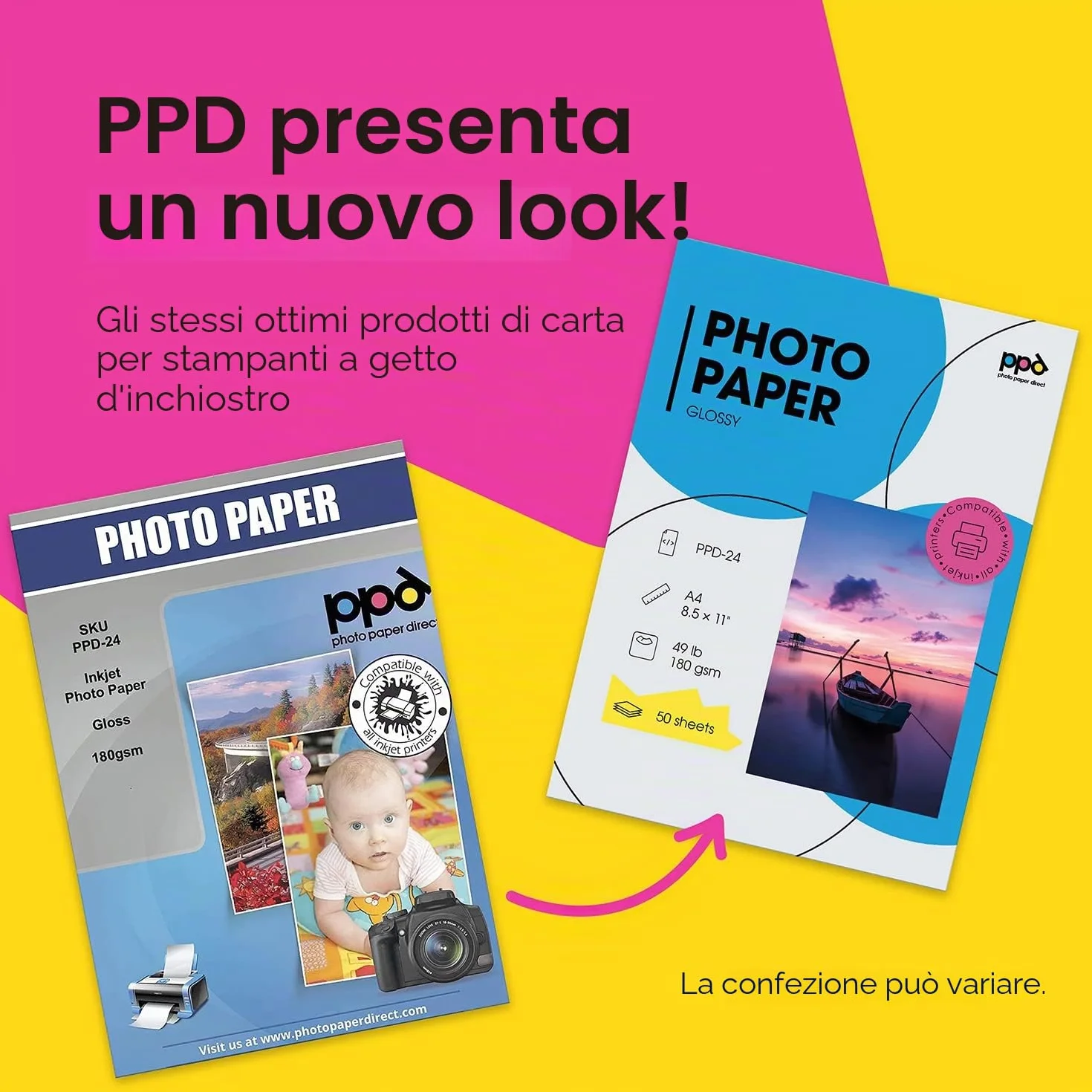 PPD A4 50 Fogli 180g Carta Fotografica Lucida per Stampanti Inkjet