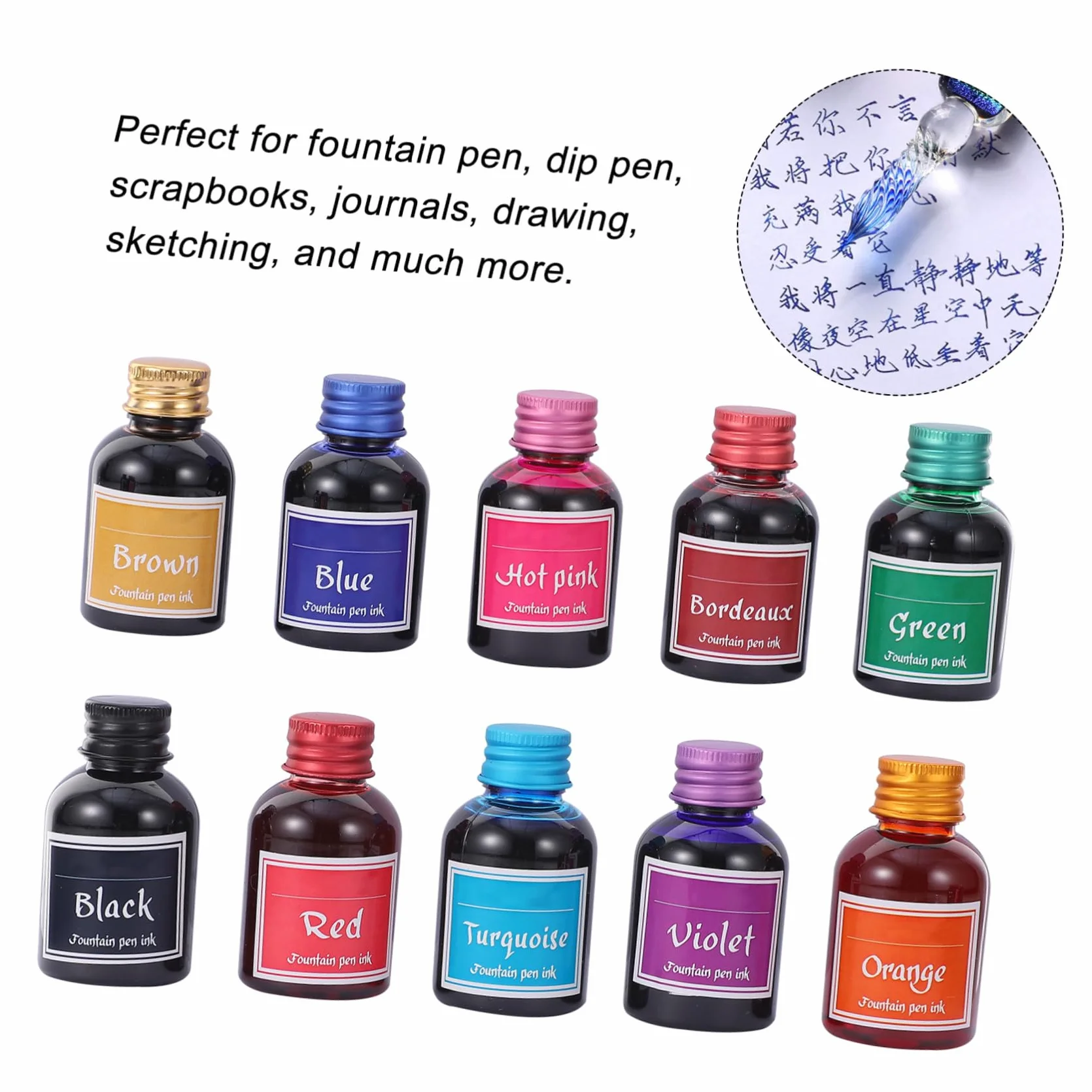 CALLARON Inchiostro per Calligrafia 10 Bottiglie Alta Permeabilità e Buona Fluidità, Inchiostro Rapido per Penna Stilografica e Penna a Immersione, per Decorazione Scrivania