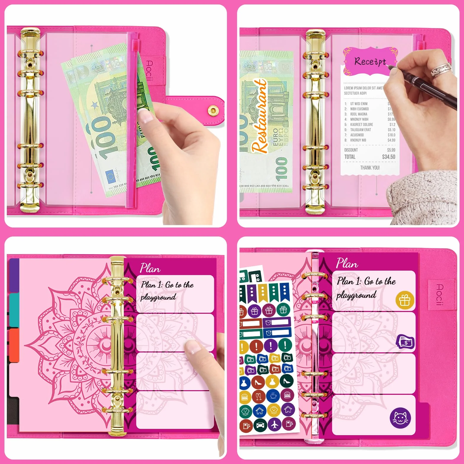 Aocii Budget Planner Binder 2026 A6 Money Envelopes Financial Saving Folder Red