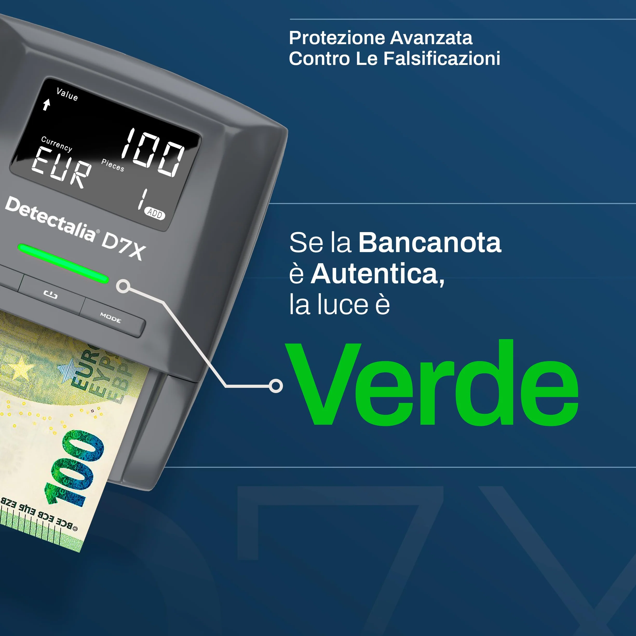 Detectalia D7X - Rilevatore di banconote false con affidabilità al 100% per EUR, GBP, CHF, PLN, CZK e SEK