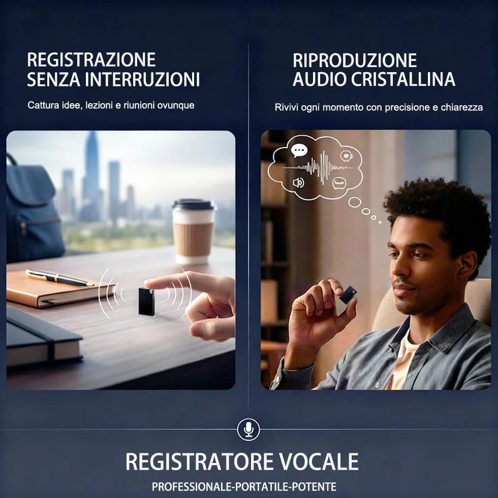 Registratore Vocale con, Memoria da 64GB, Ricaricabile USB, Registratore Vocale Spia e Funzioni Attivazione Vocale, Penna Mini Registratore Vocale Spia, Per Lezioni, Riunioni (3 * 2 * 0.6)