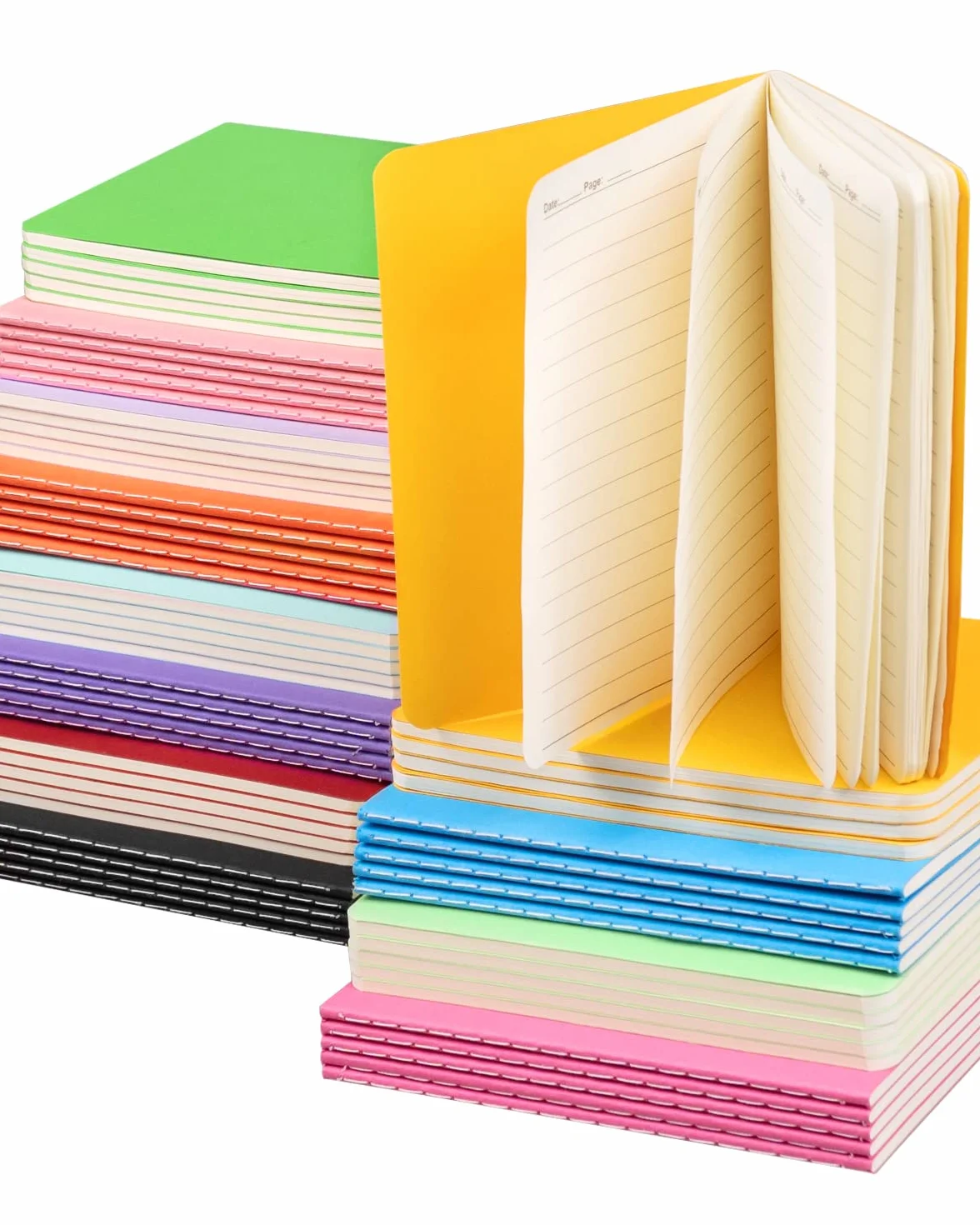 Mini quaderni a righe, confezione da 60 pezzi, formato A6 (10,8 x 14 cm), piccoli taccuini tascabili a righe con copertina colorata, diari tascabili per studenti, blocco note da disegno, 30 fogli/60
