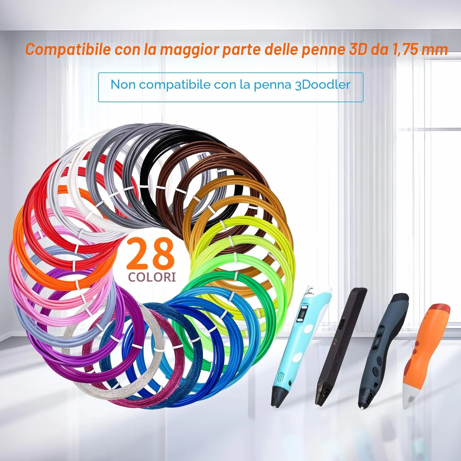 Kretrum 28 Colori Filamento Penna 3D PLA 1.75mm 3M Totale 276 Piede Glow Sparkly