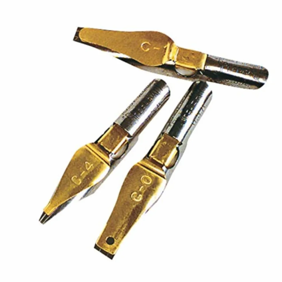 Speedball C Series - Set di 6 pennini a bordo largo, design a triplo serbatoio, penna a inchiostro calligrafico, scrittura a mano, scrittura, fontana, corvo, per calligrafia, colore argento
