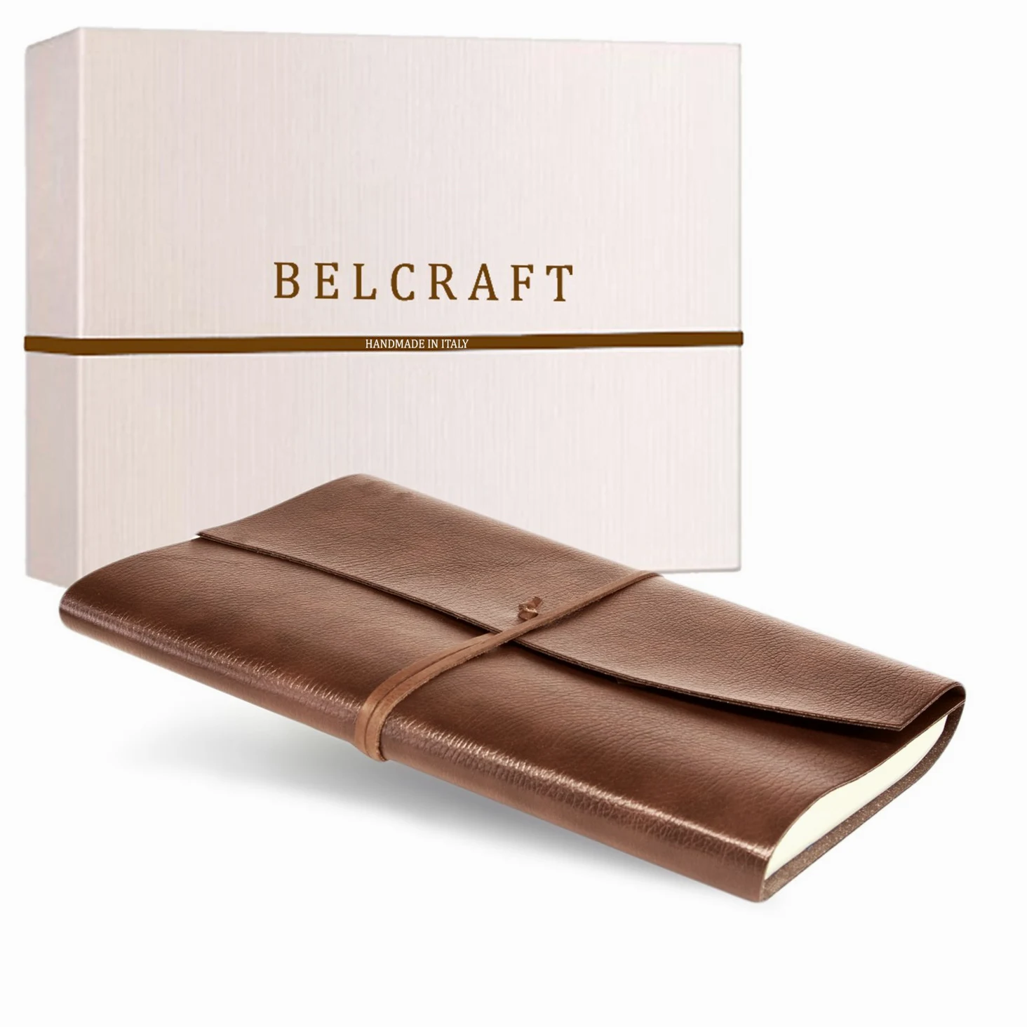 Belcraft Tivoli A4 Diario/Taccuino in Pelle riciclata, Realizzato a mano da Artigiani Toscani, Include Scatola Regalo, A4 (21x30 cm) Marrone Chiaro