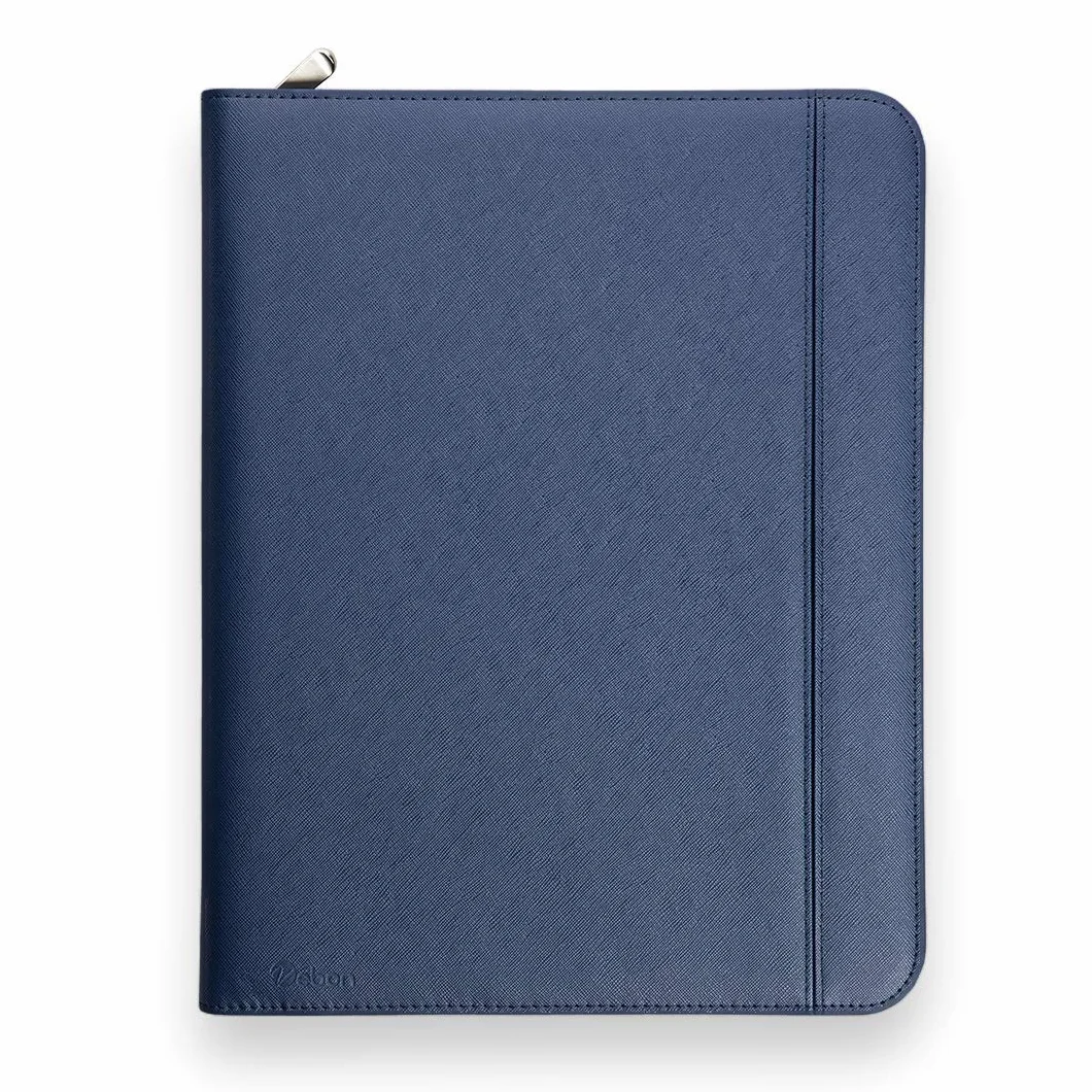 Vebon Cartella per conferenze A4 London pelle vegana chiusura lampo portadocumenti custodia laptop 2in1 blu zaffiro